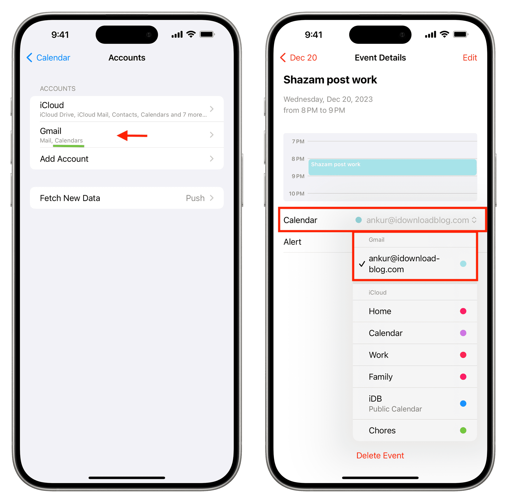 Move event to Google Calendar on iPhone