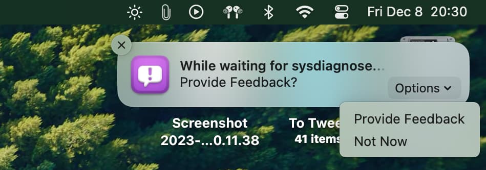 Provide feedback while you wait for sysdiagnose