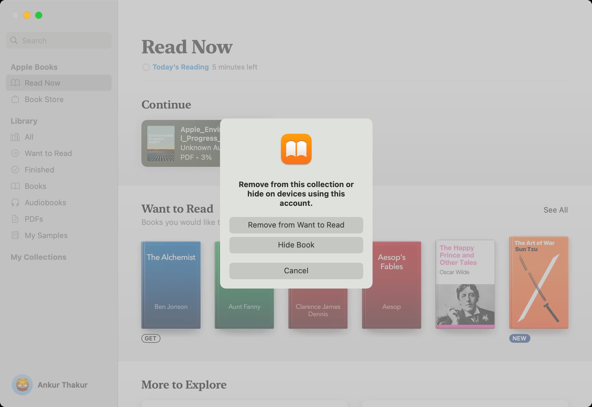 Remove from Want to Read in Books app on Mac