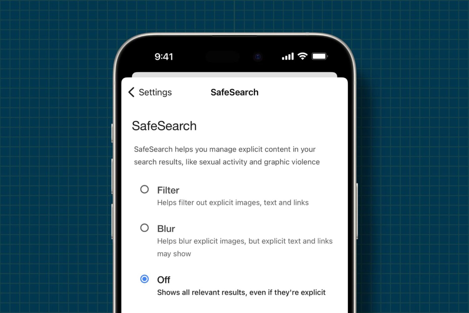 SafeSearch turned off on iPhone