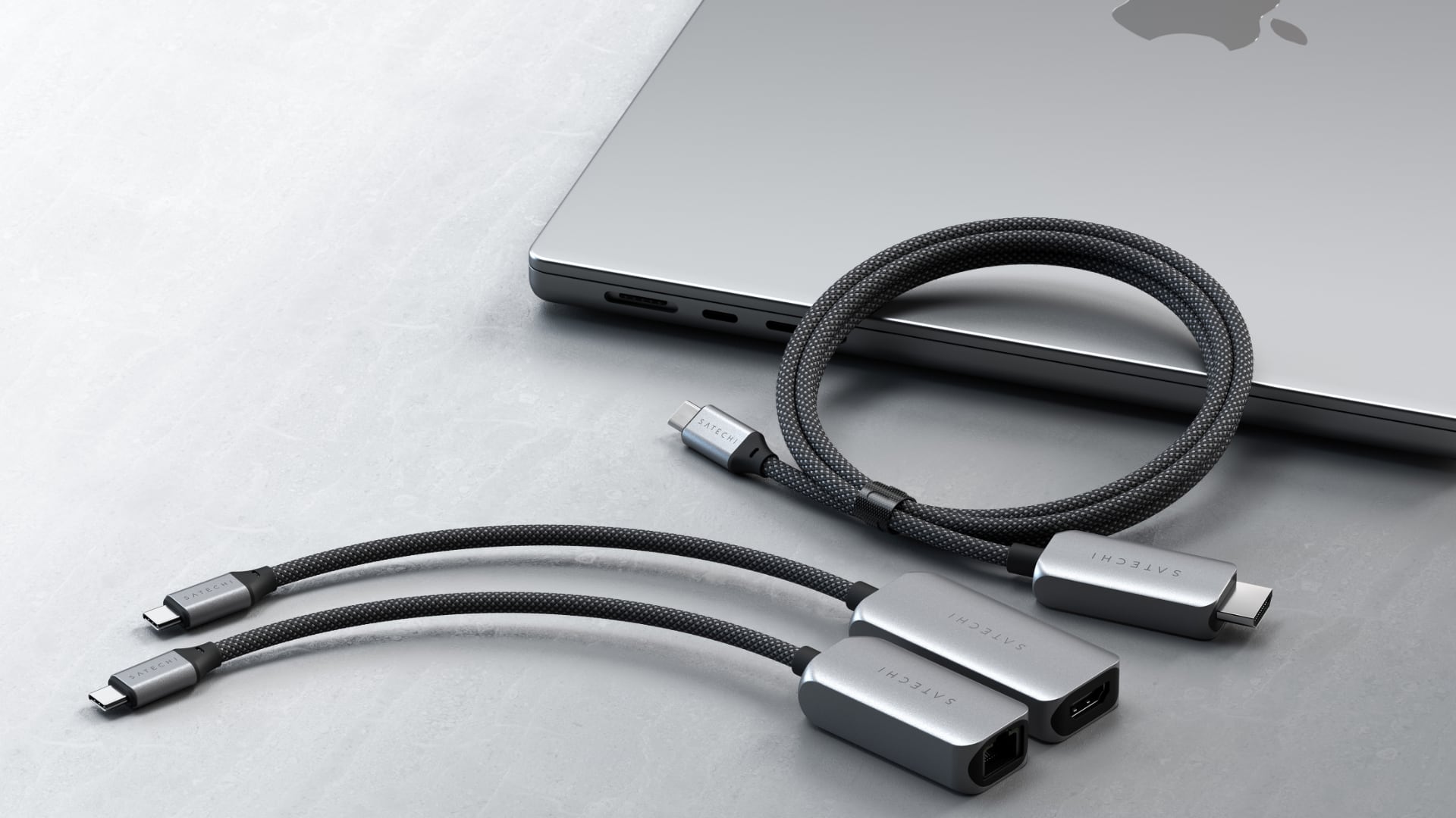 Satechi's 2.5 Gigabit Ethernet adapter, USB-C to HDMI adapter and USB-C to HDMI cable