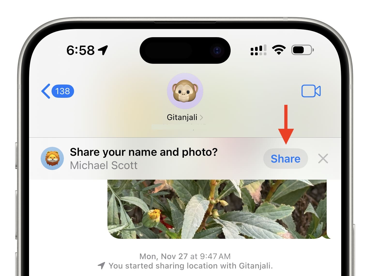 Share your name and photo with a contact from Messages on iPhone
