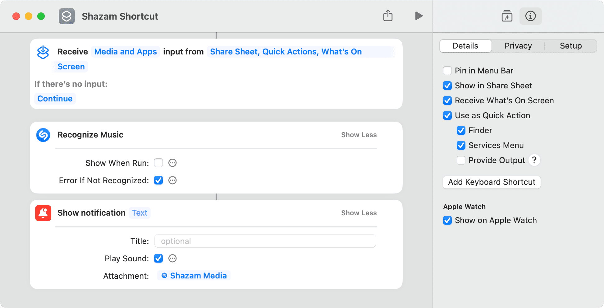 Shazam Siri Shortcut on Mac