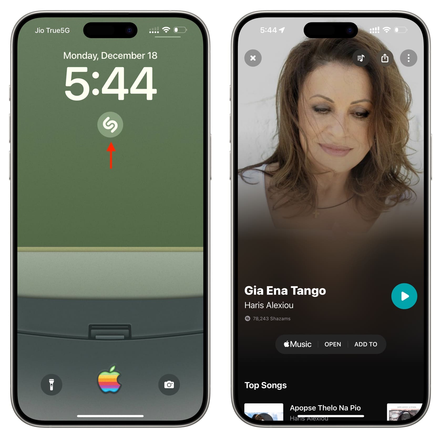 Shazam shortcut on iPhone Lock Screen to identify songs