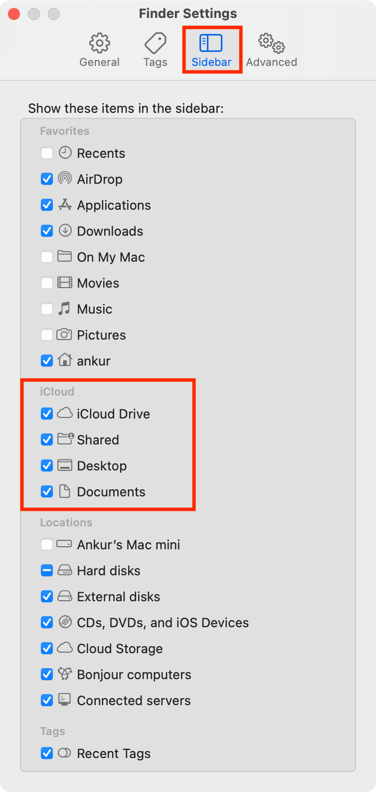 Show iCloud Drive, Desktop, and Documents in Finder Sidebar
