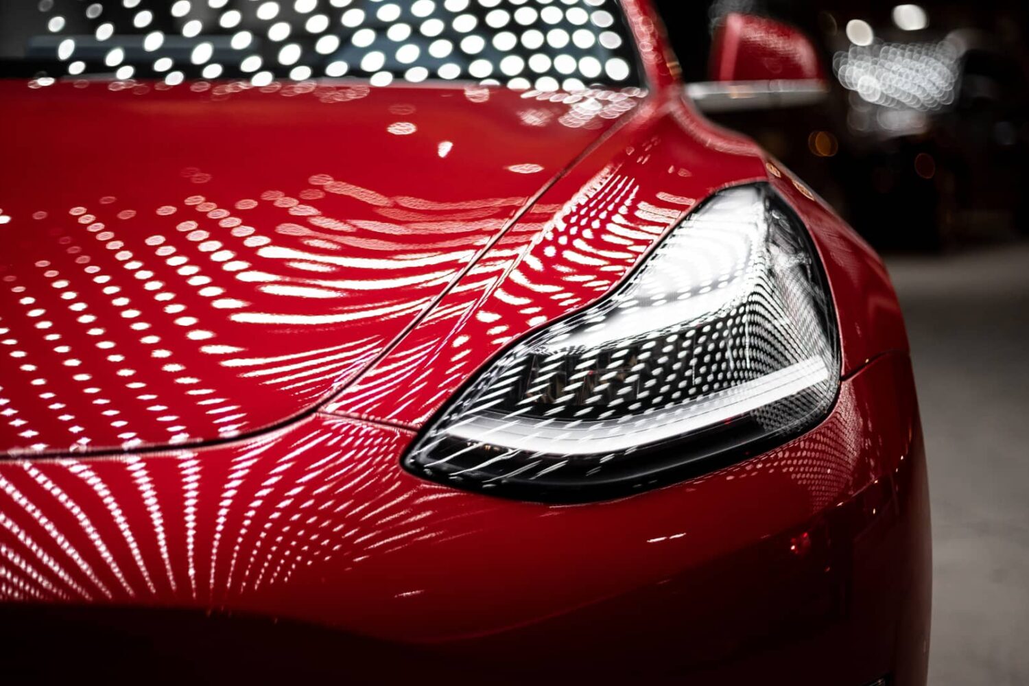 Closeup of Tesla Model 3 headlights