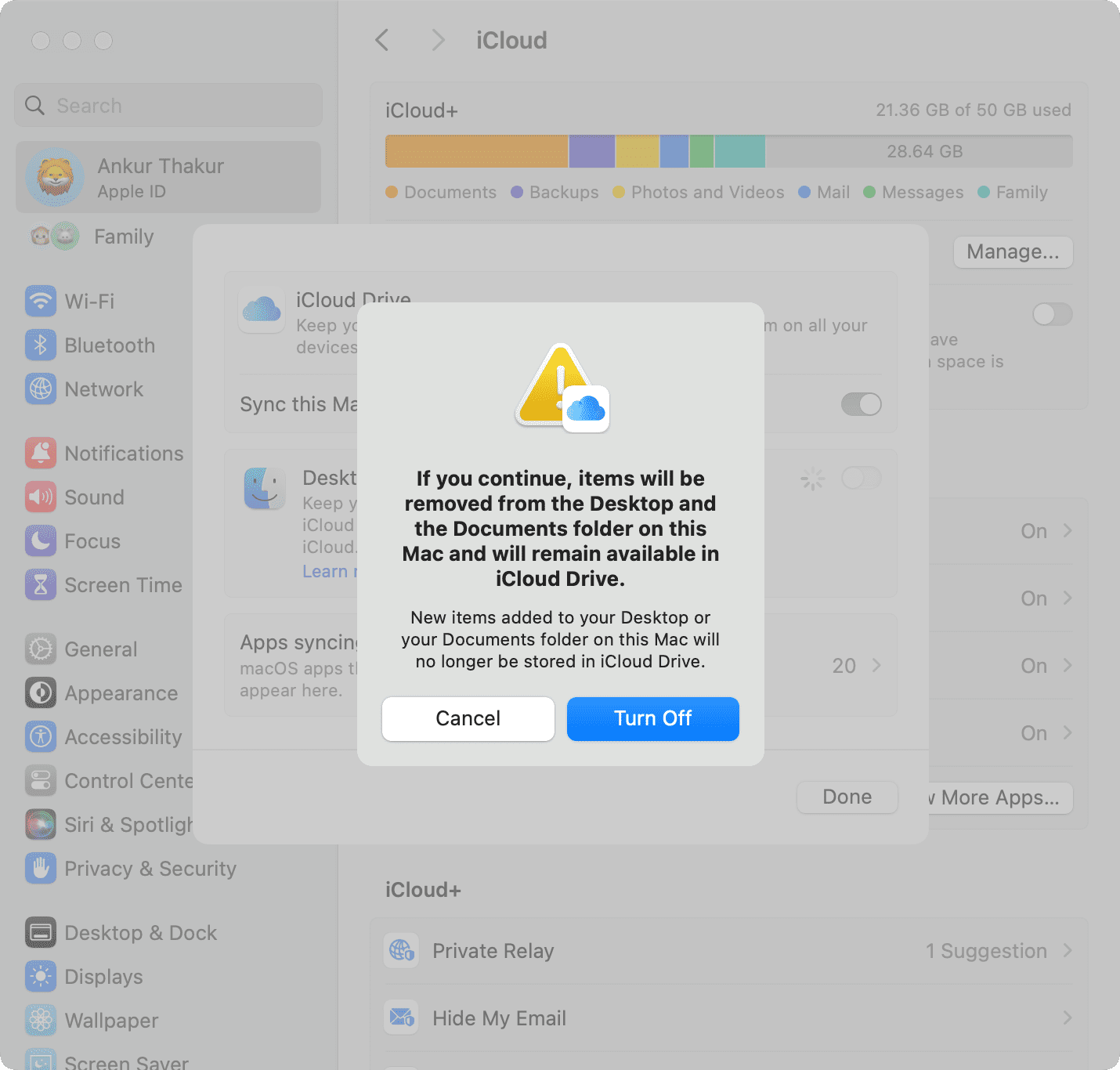 Turn off Desktop and Documents Folders on Mac