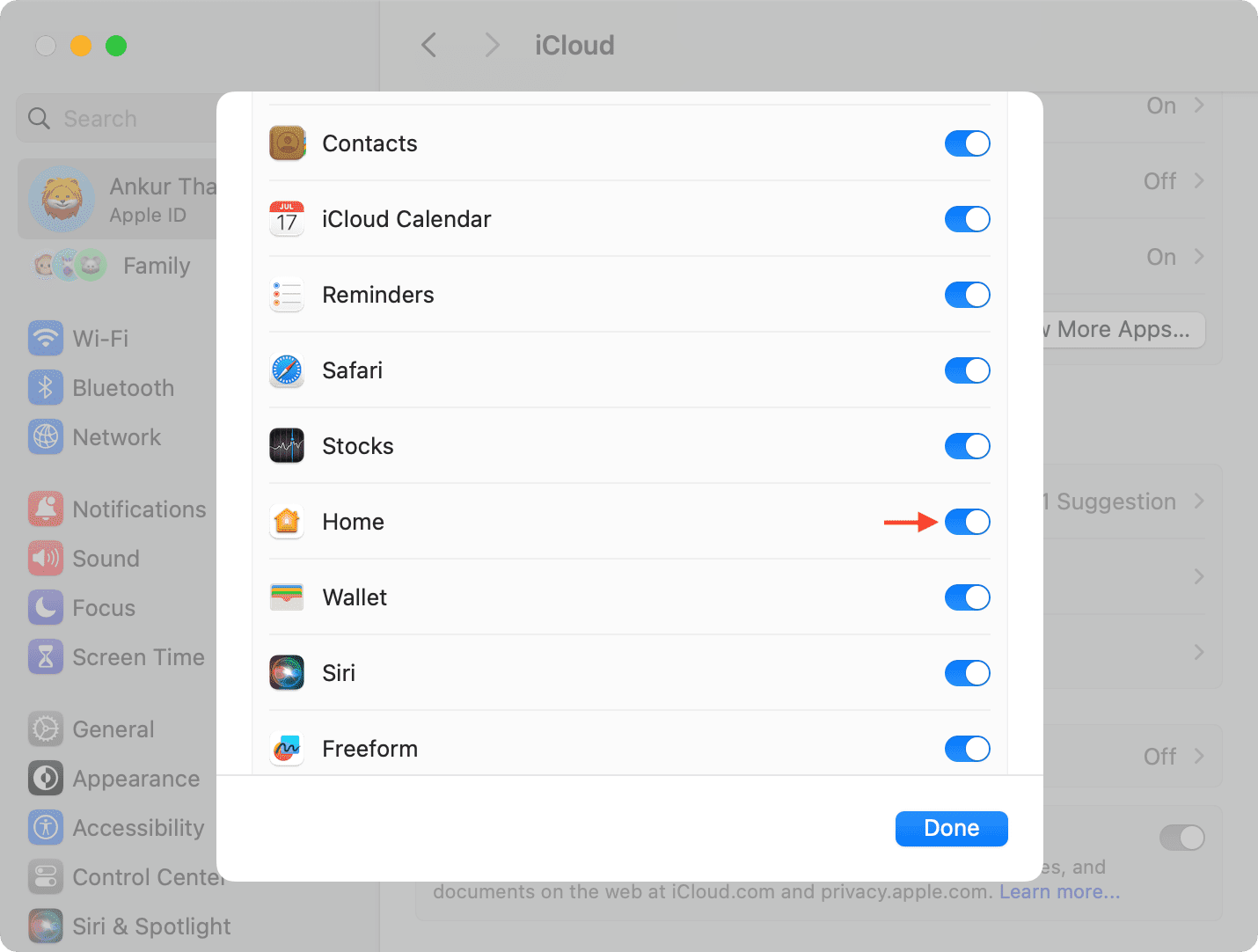 Turn on Home in iCloud settings on Mac