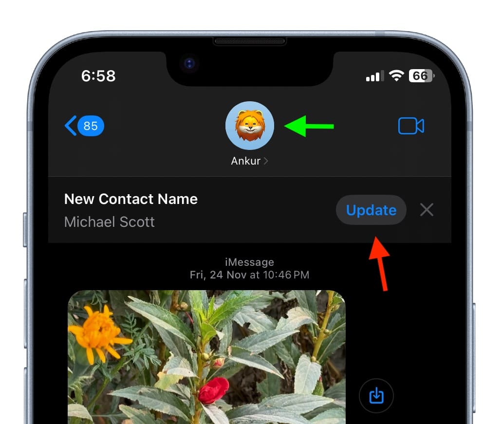 Update new name in Messages on iPhone