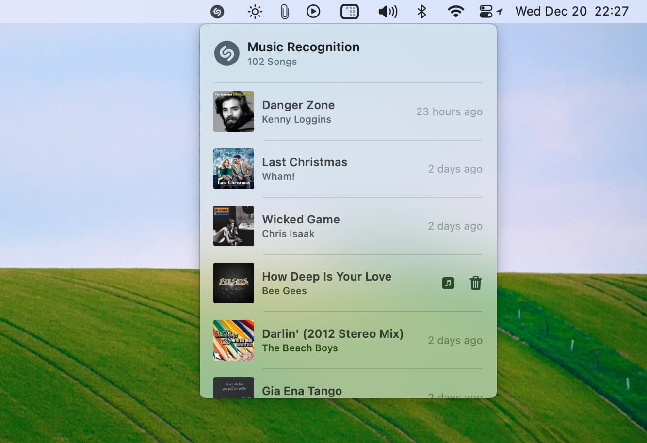 Using Shazam Music Recognition from Mac menu bar