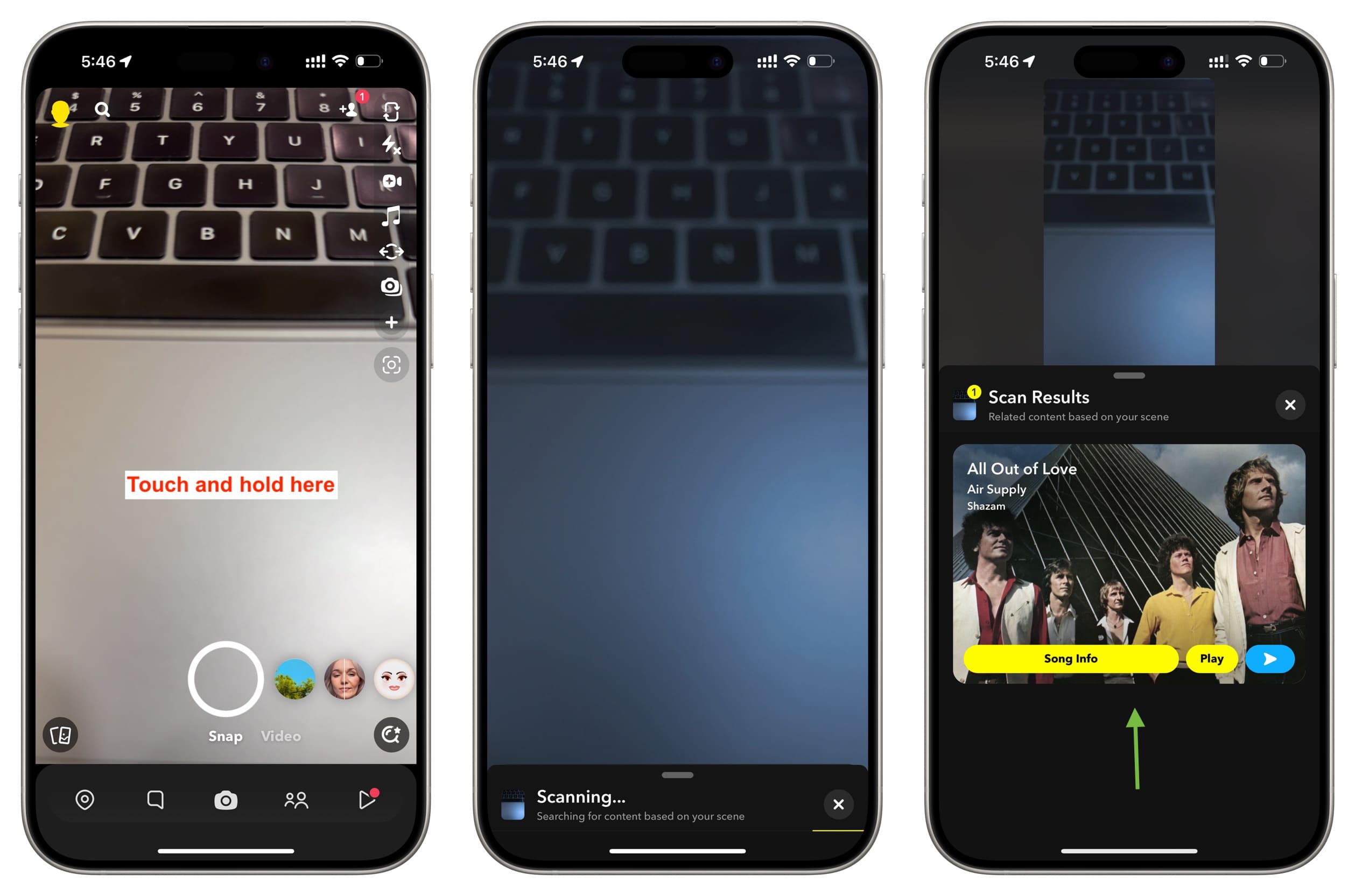 Using Shazam in Snapchat app on iPhone
