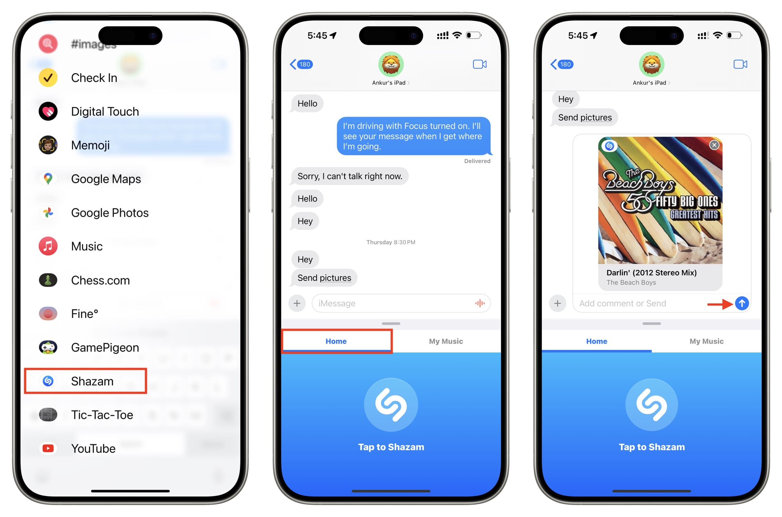 Using Shazam inside Messages app on iPhone
