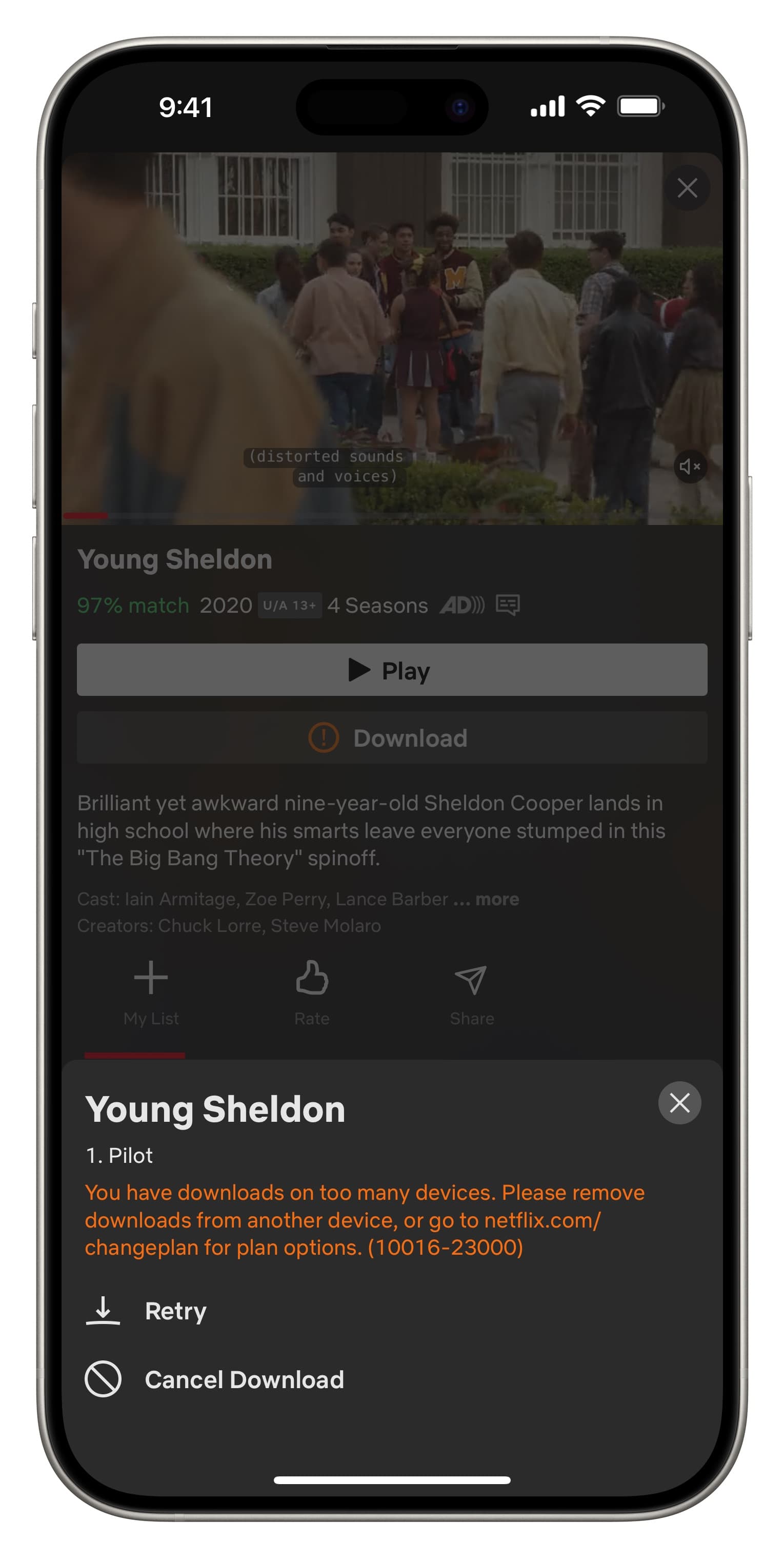 You have downloads on too many devices error in Netflix app