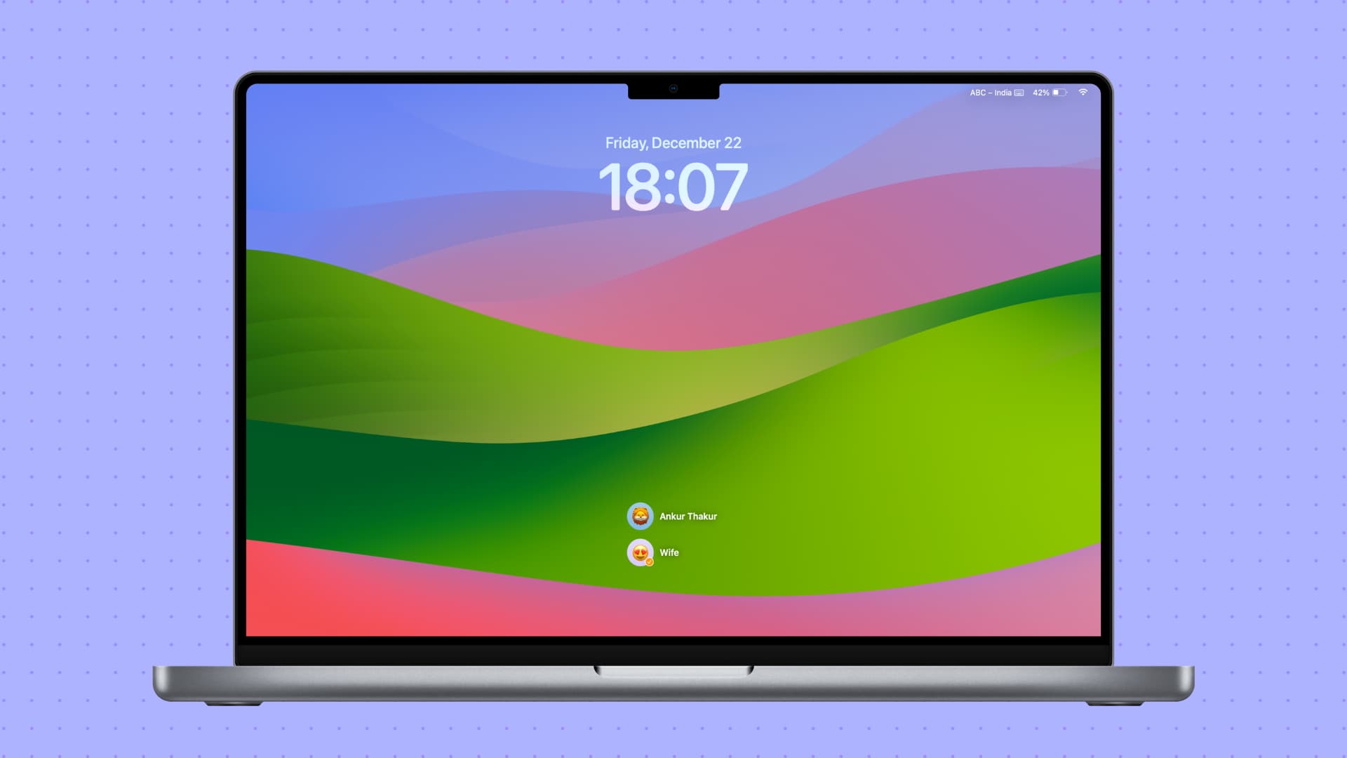 Login screen on MacBook Pro running macOS Sonoma