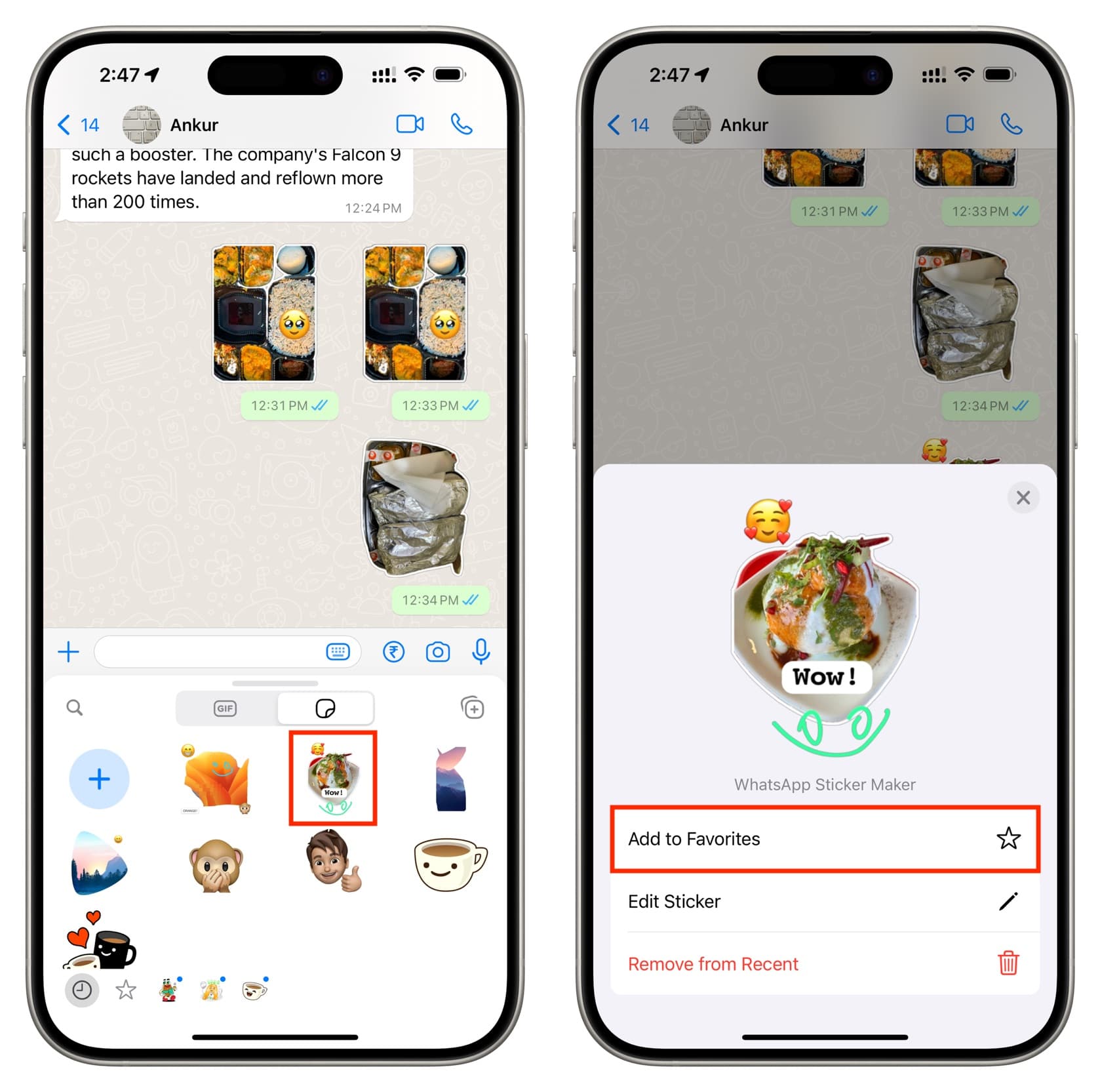 Add sticker to Favorites in WhatsApp on iPhone