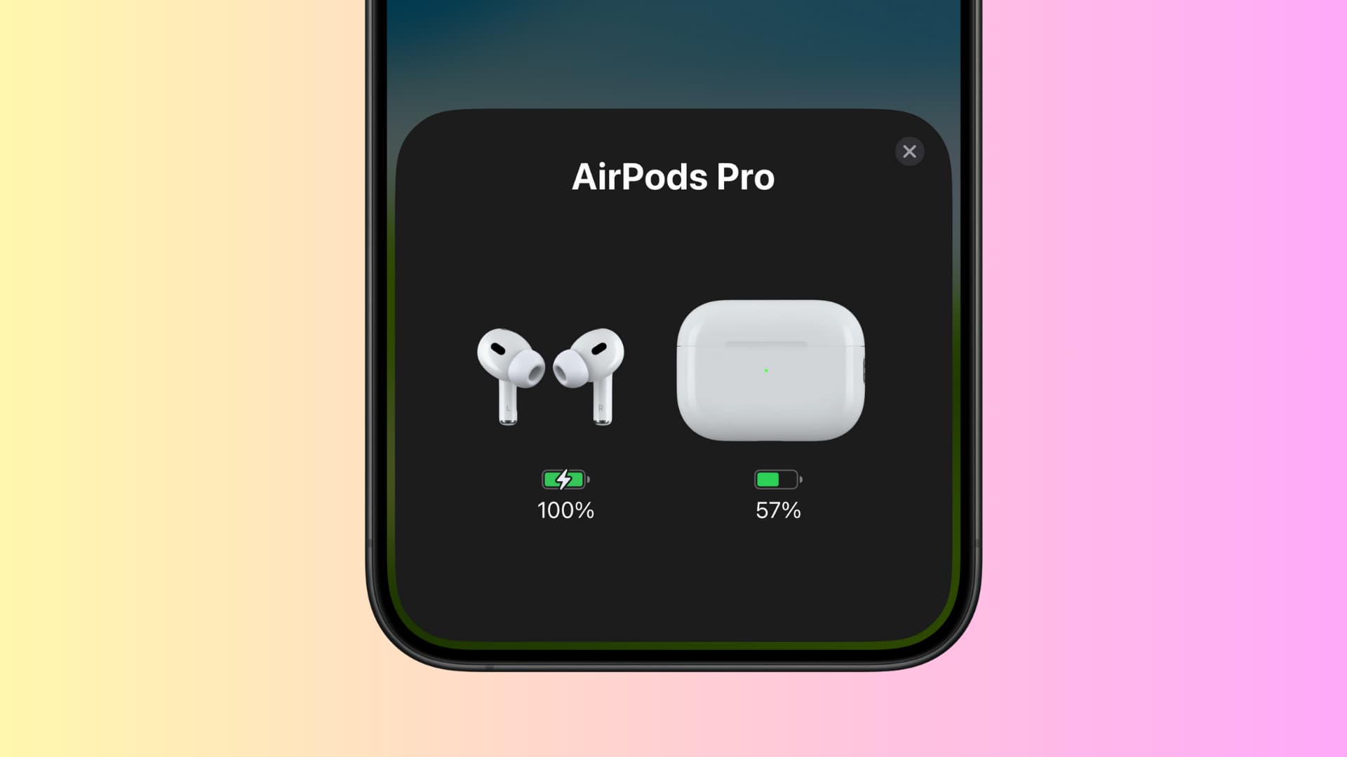 AirPods Pro animation screen on iPhone in Dark Mode