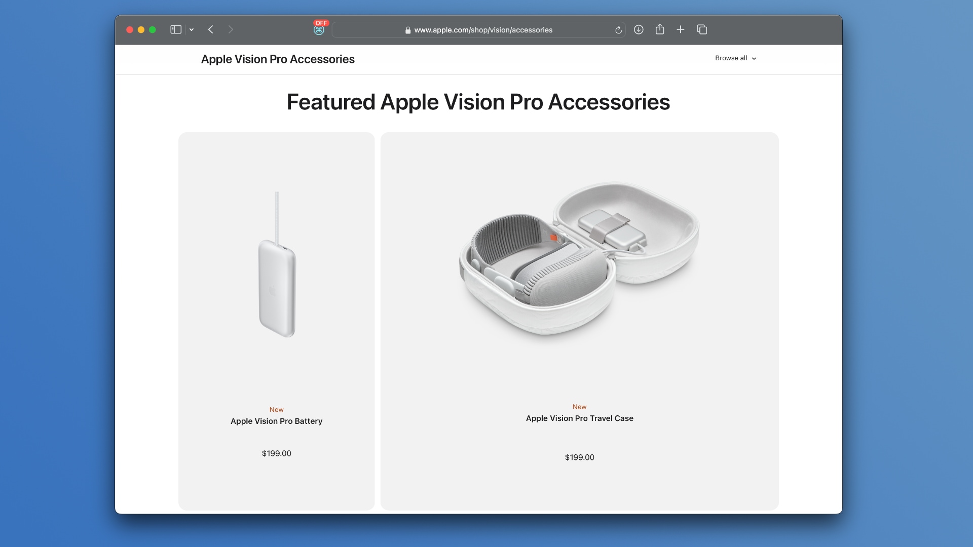 Apple's website showcasing featured Vision Pro accessories