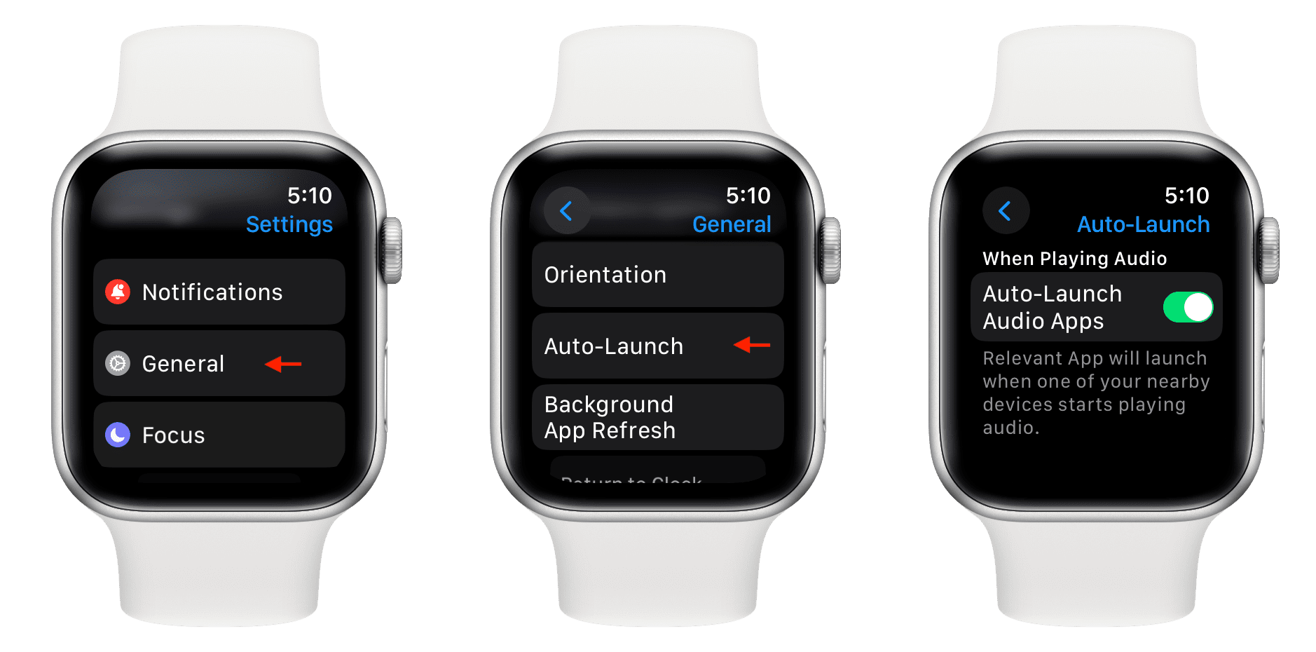 Auto-Launch Audio Apps in Apple Watch settings