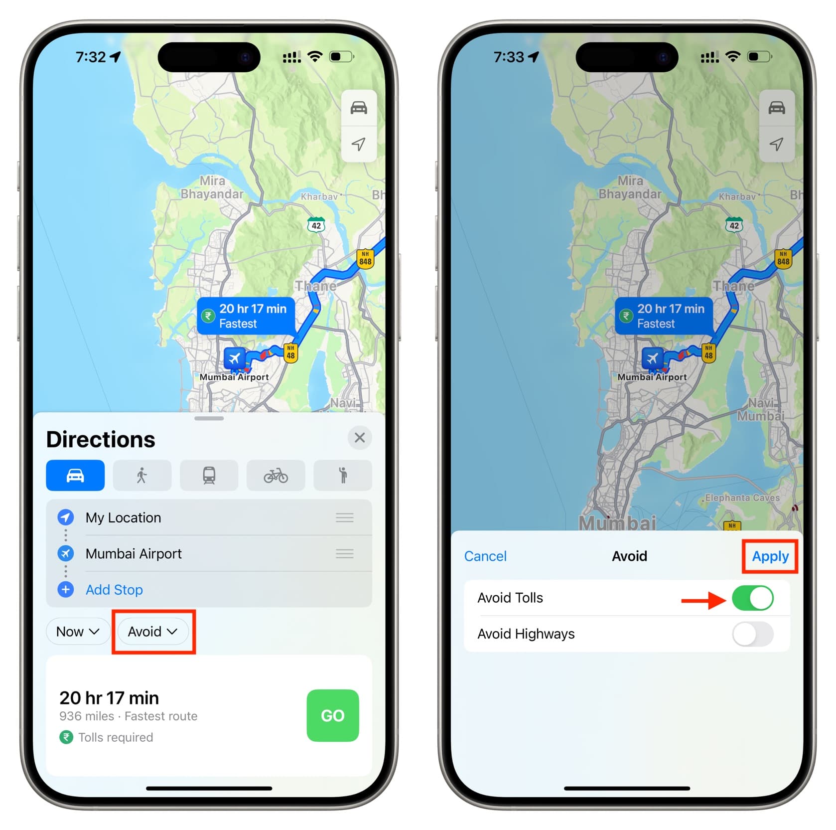 Avoid Tolls while navigating in Apple Maps on iPhone