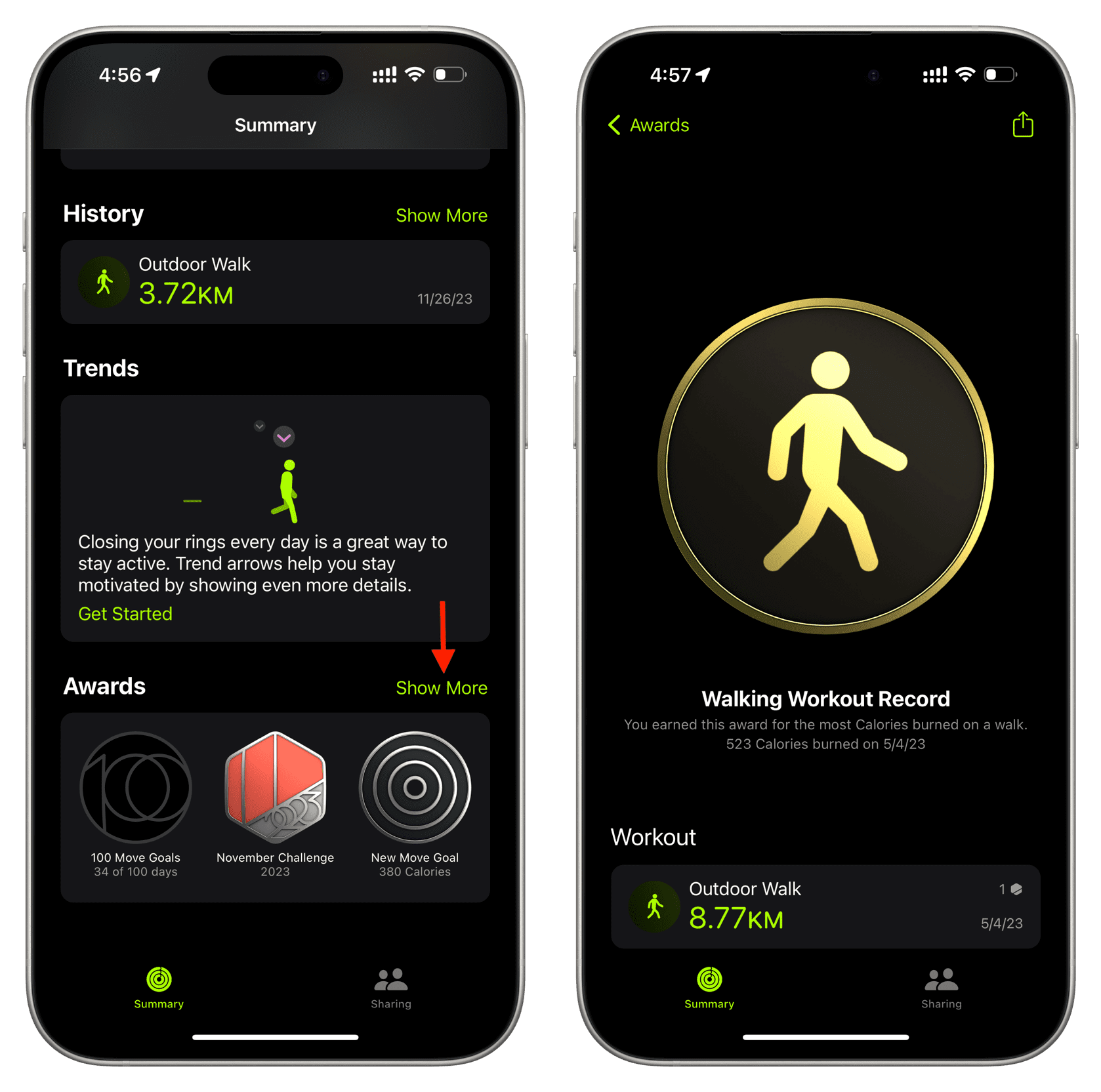 Awards in Fitness app on iPhone