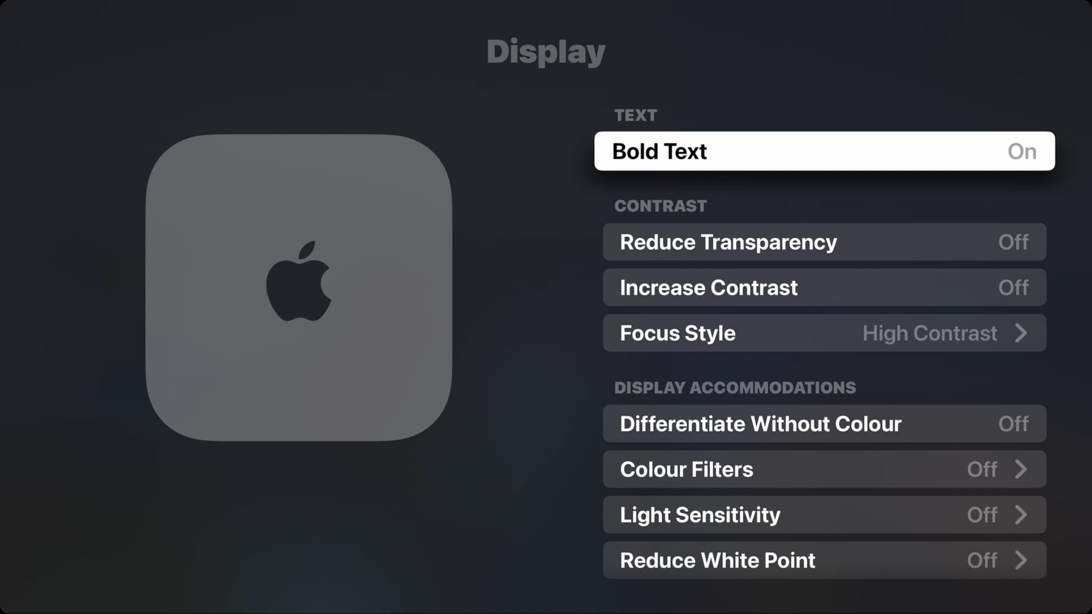 Bold Text enabled in Apple TV Settings