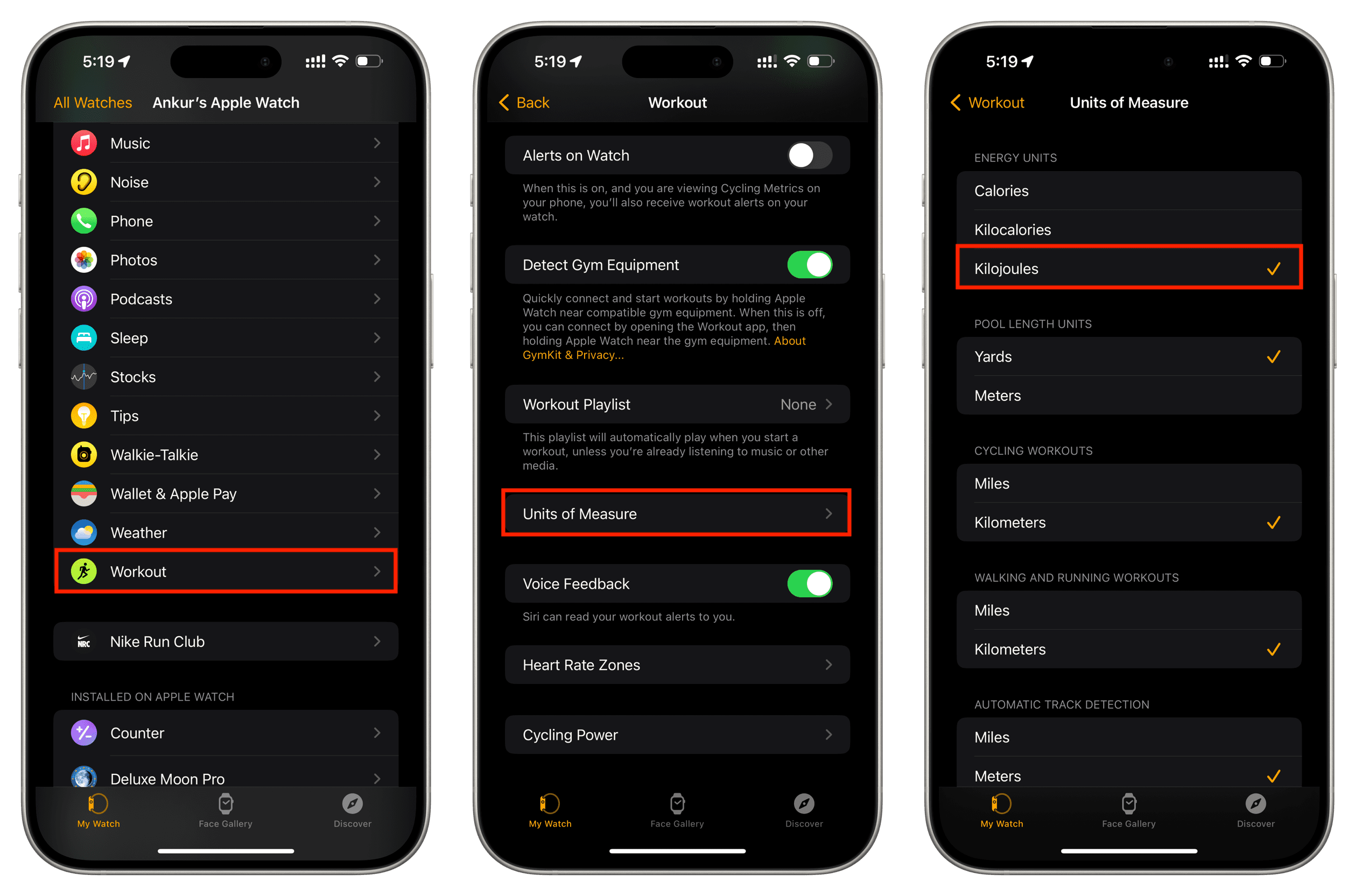 Change Energy Units to Kilojoules from Watch app on iPhone