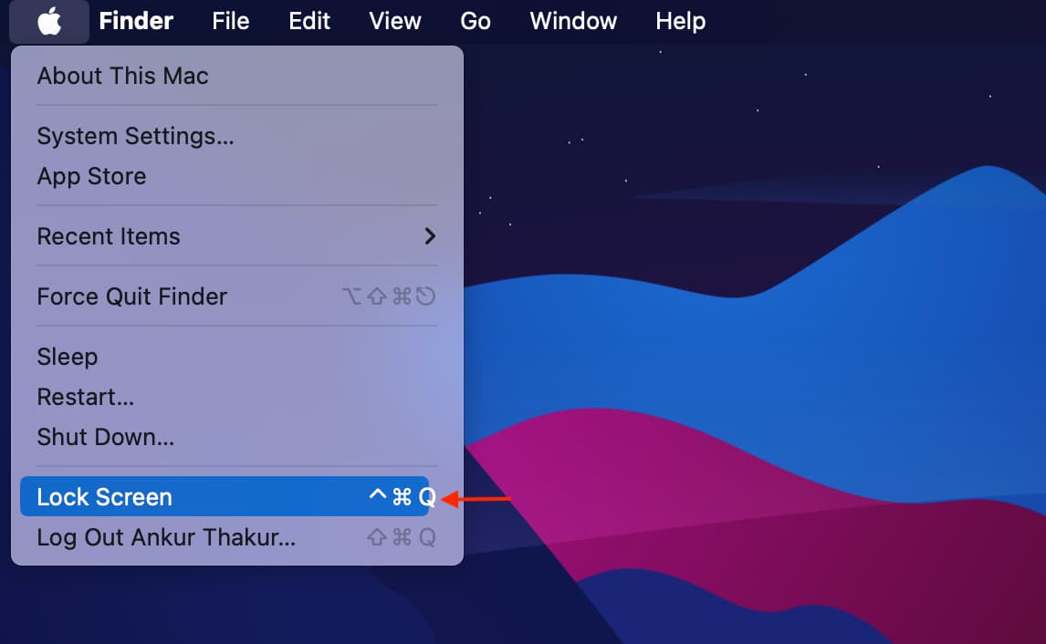 Click Apple menu Lock Screen on Mac