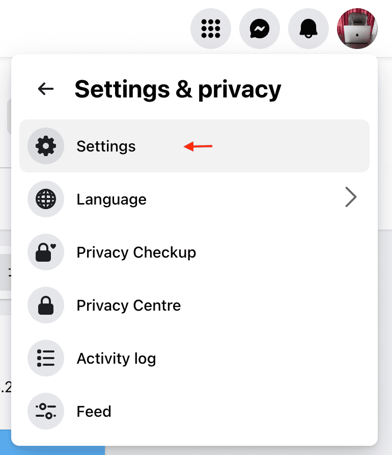 Click Facebook profile picture and select Settings