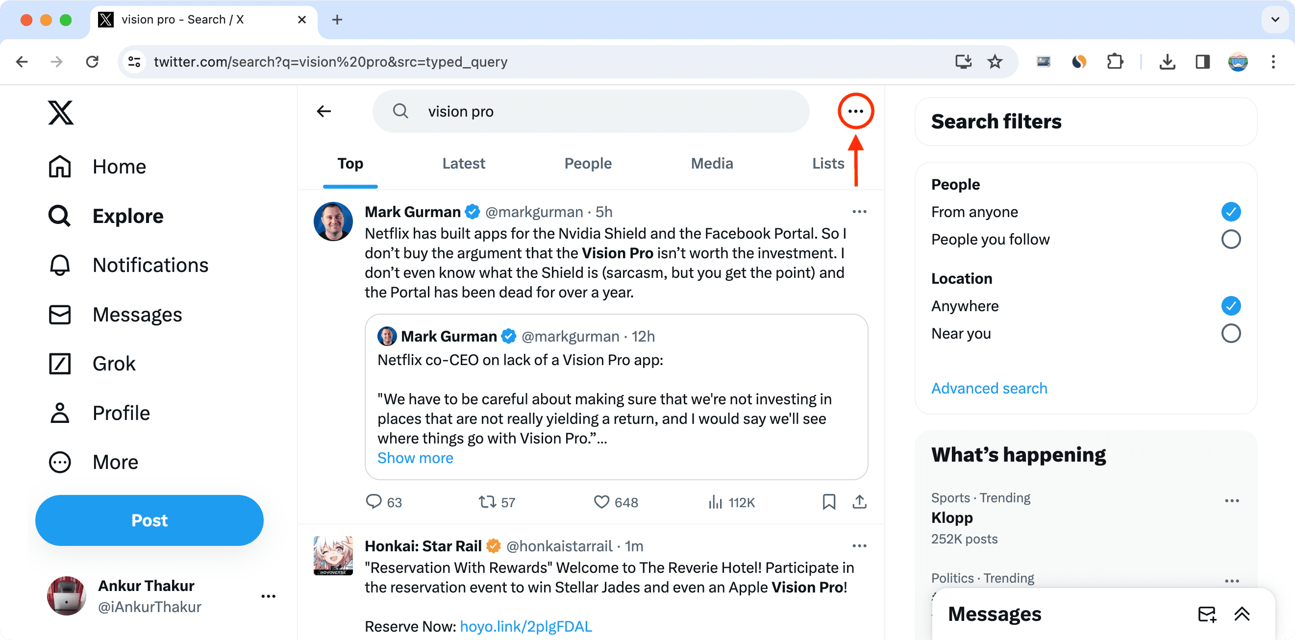 Click three dots icon on Twitter Search page
