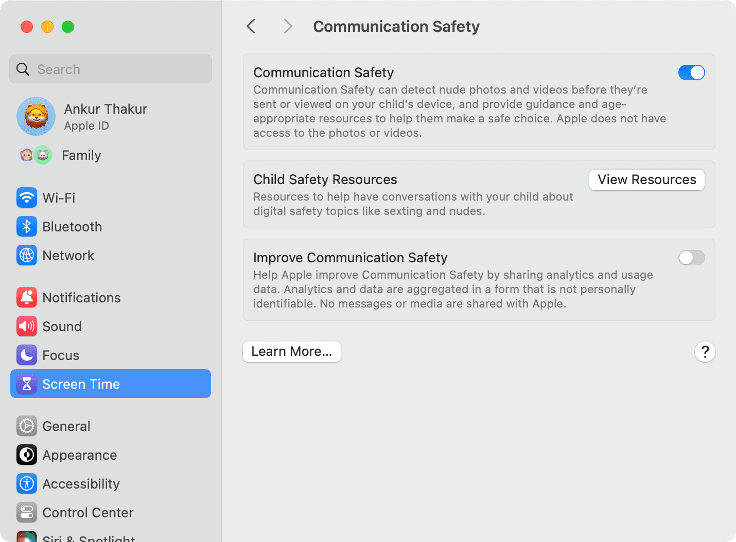 Communication Safety in Screen Time on Mac