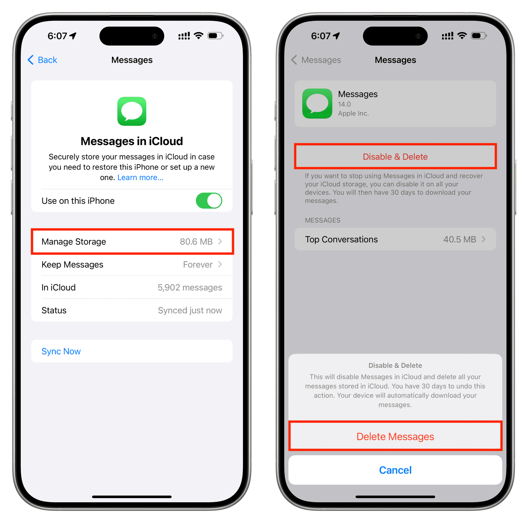 Disable and delete Messages in iCloud for all devices from your iPhone