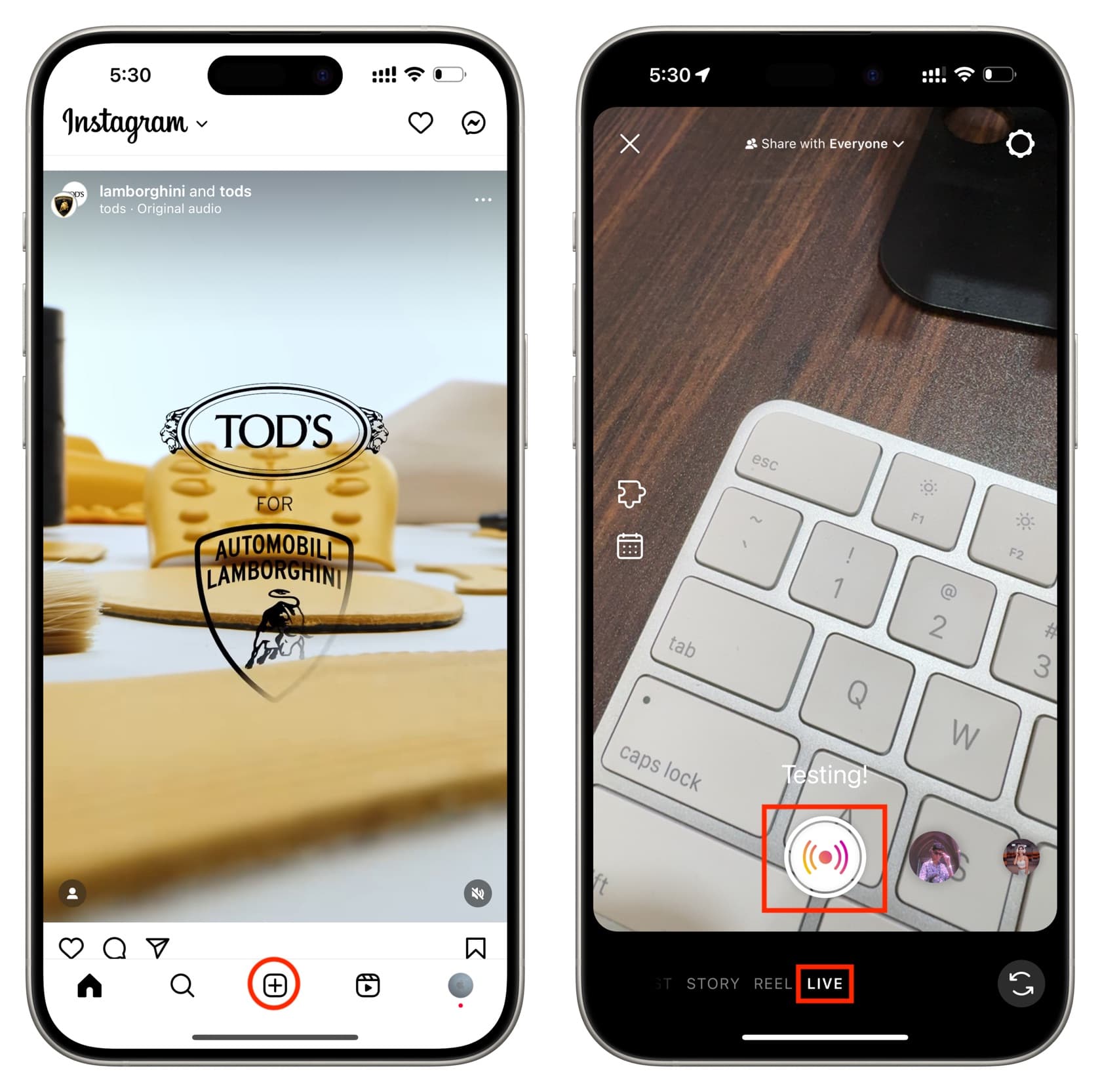 Get started for a Live video broadcast in Instagram on iPhone