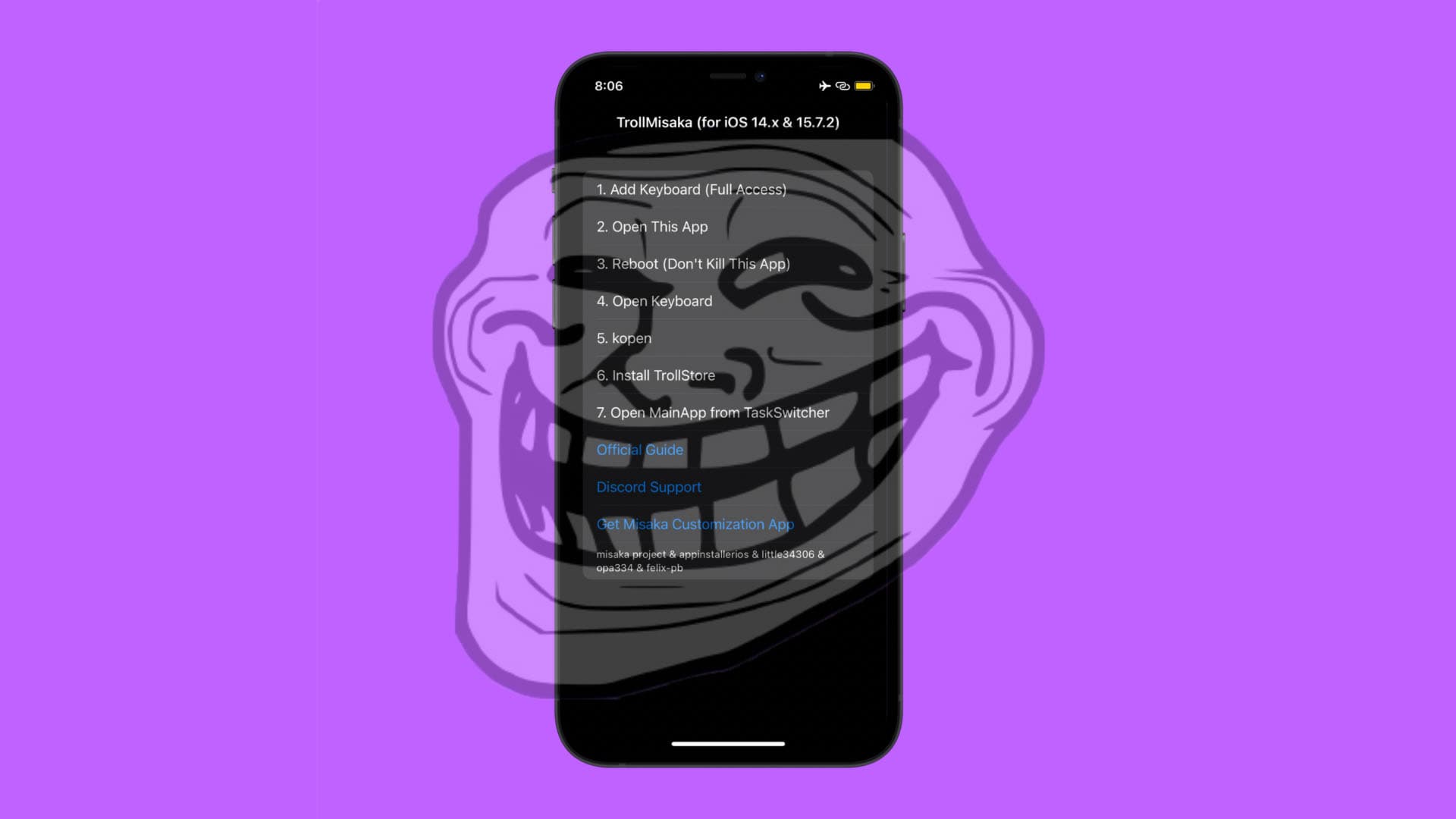 TrollMisaka can be used to install TrollStore on iOS 14.x-15.8.1 devices