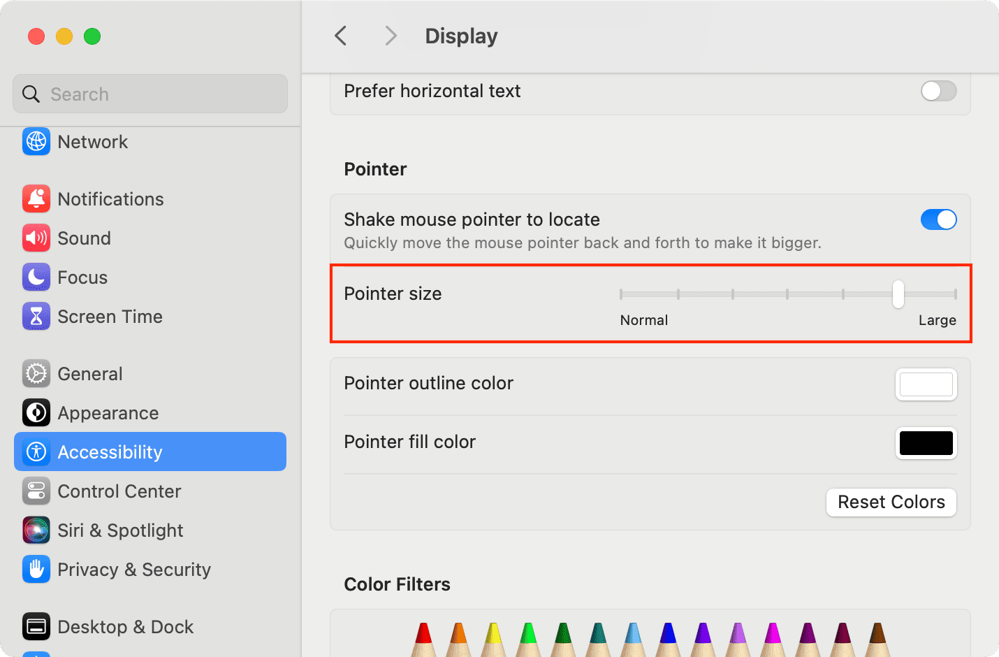 Increase Pointer size in Mac System Settings