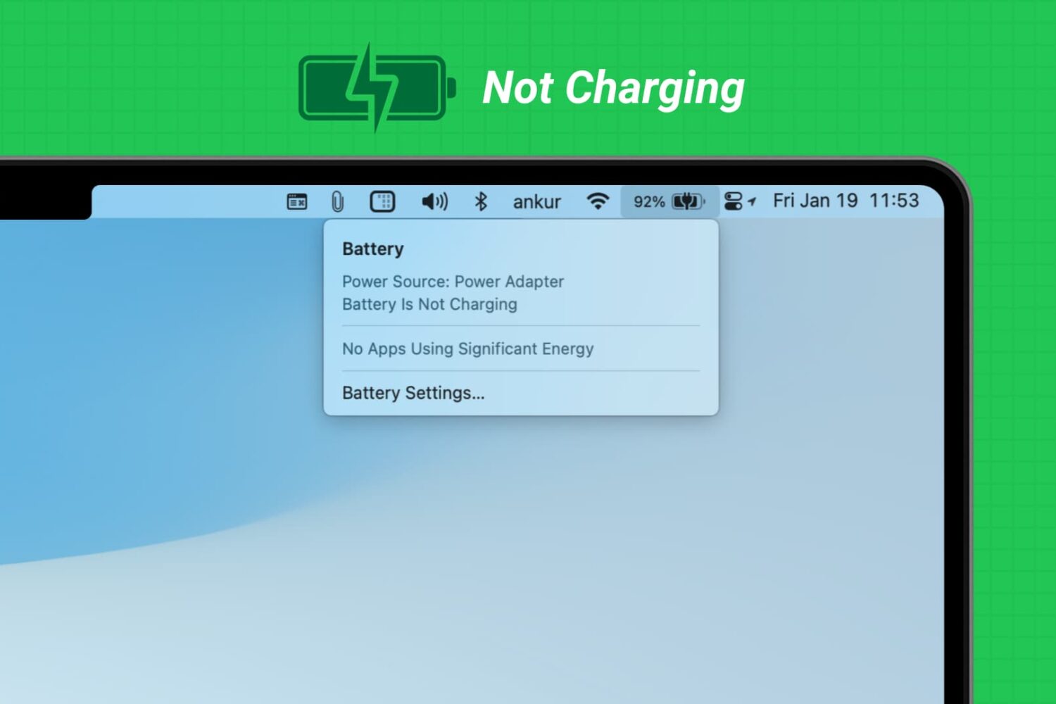 MacBook battery is not charging message