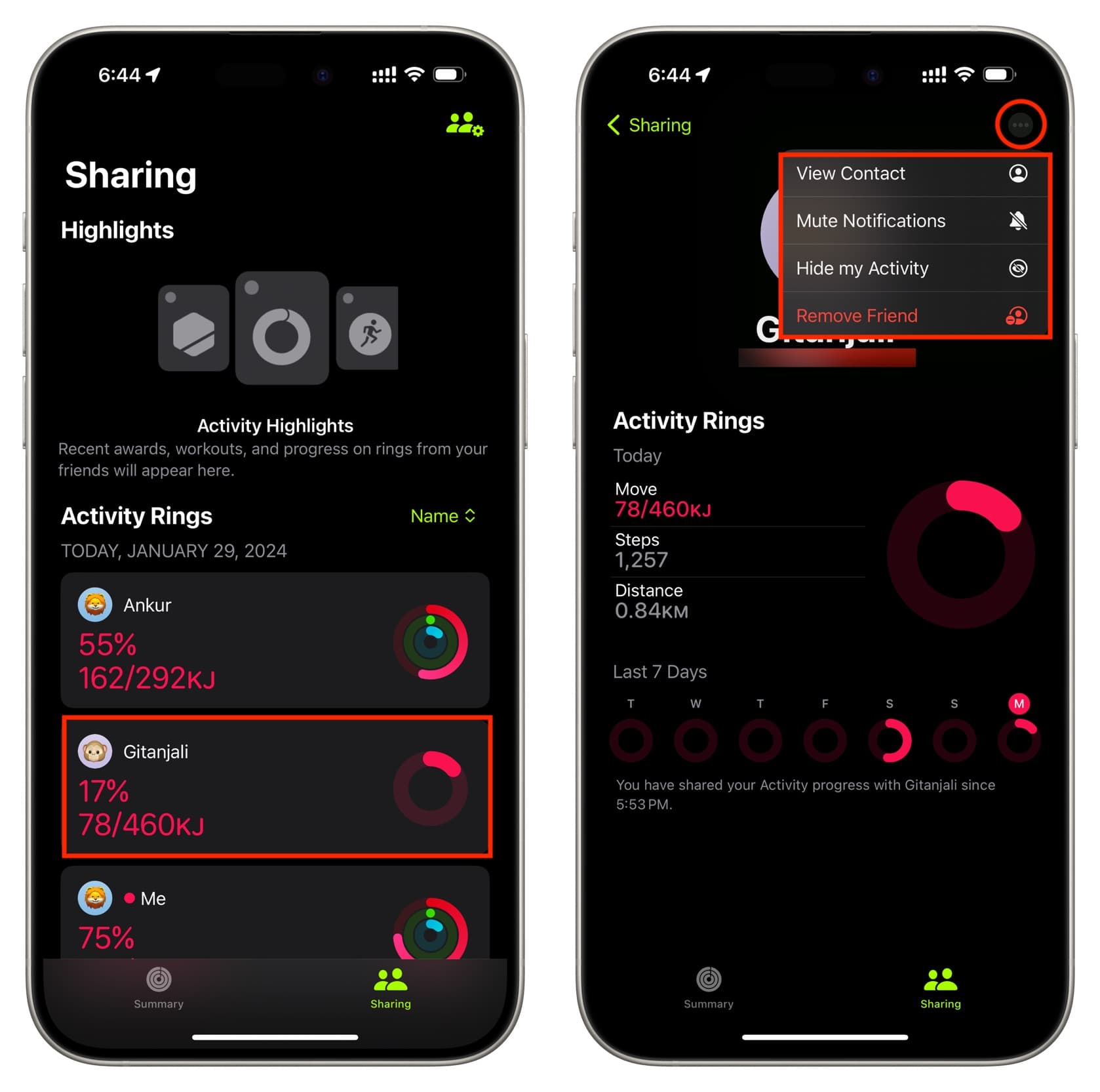 Manage your friend settings in iPhone Fitness app