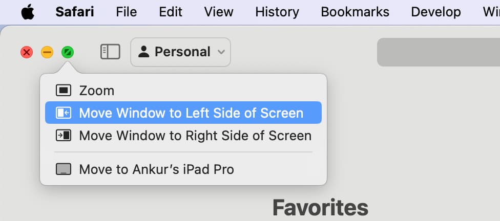 Move Window to Left Side of Screen option on Mac