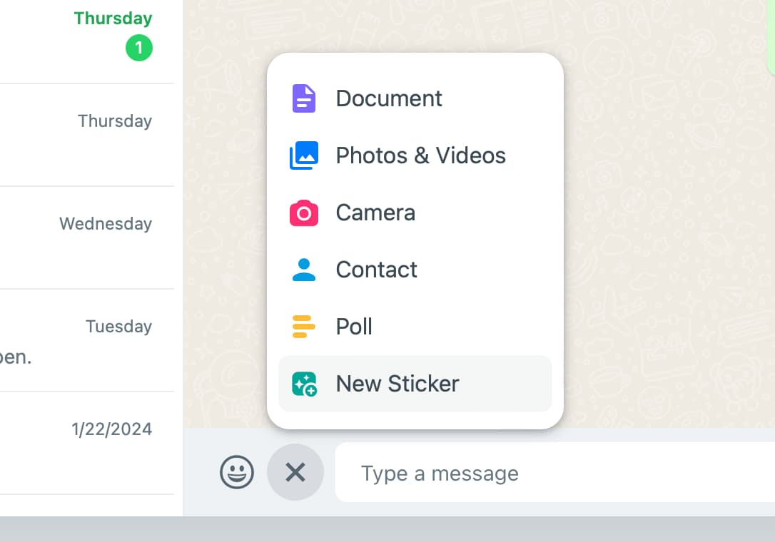 New Sticker option in WhatsApp Web