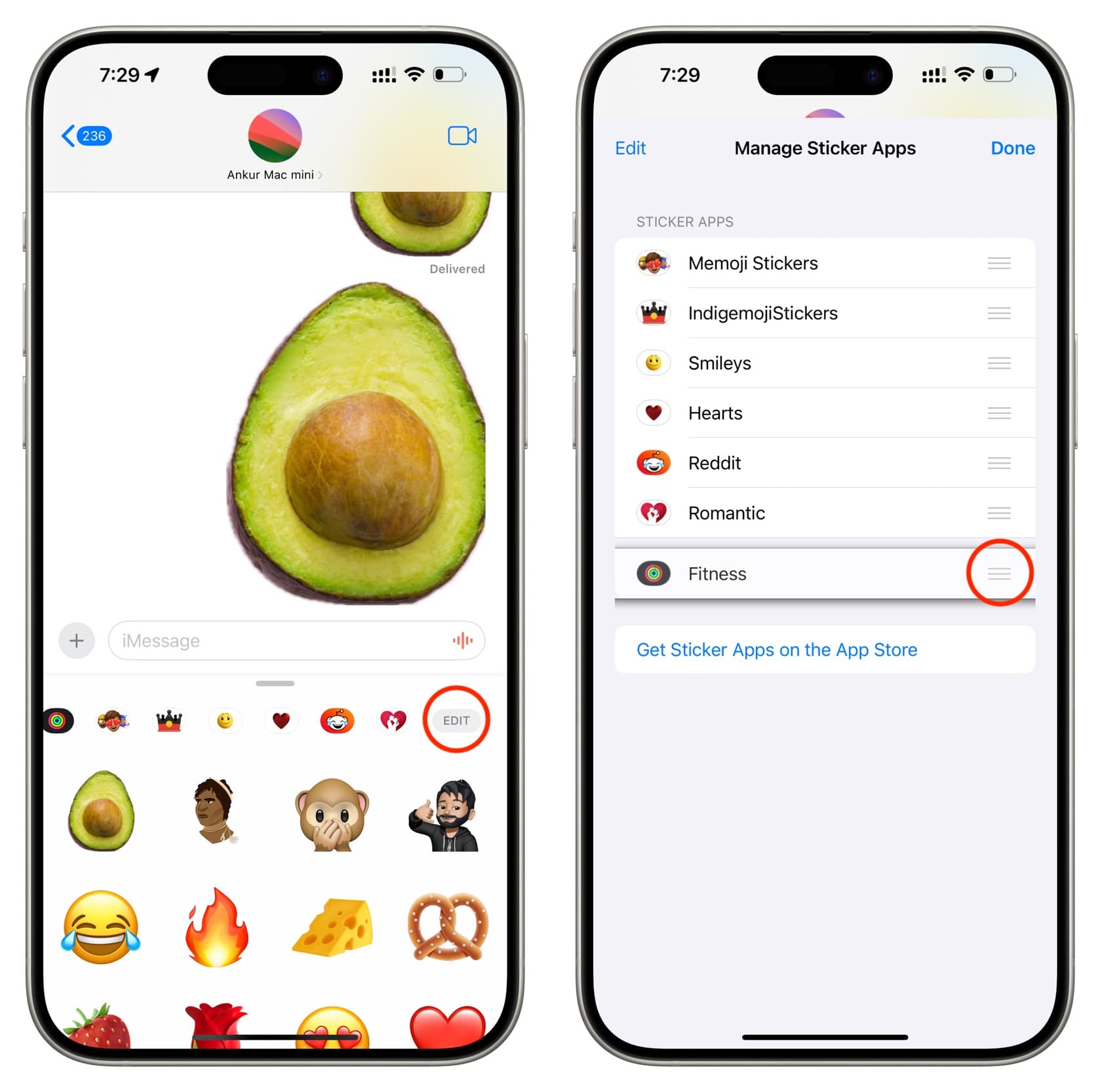 Reorder stickers in Messages app on iPhone