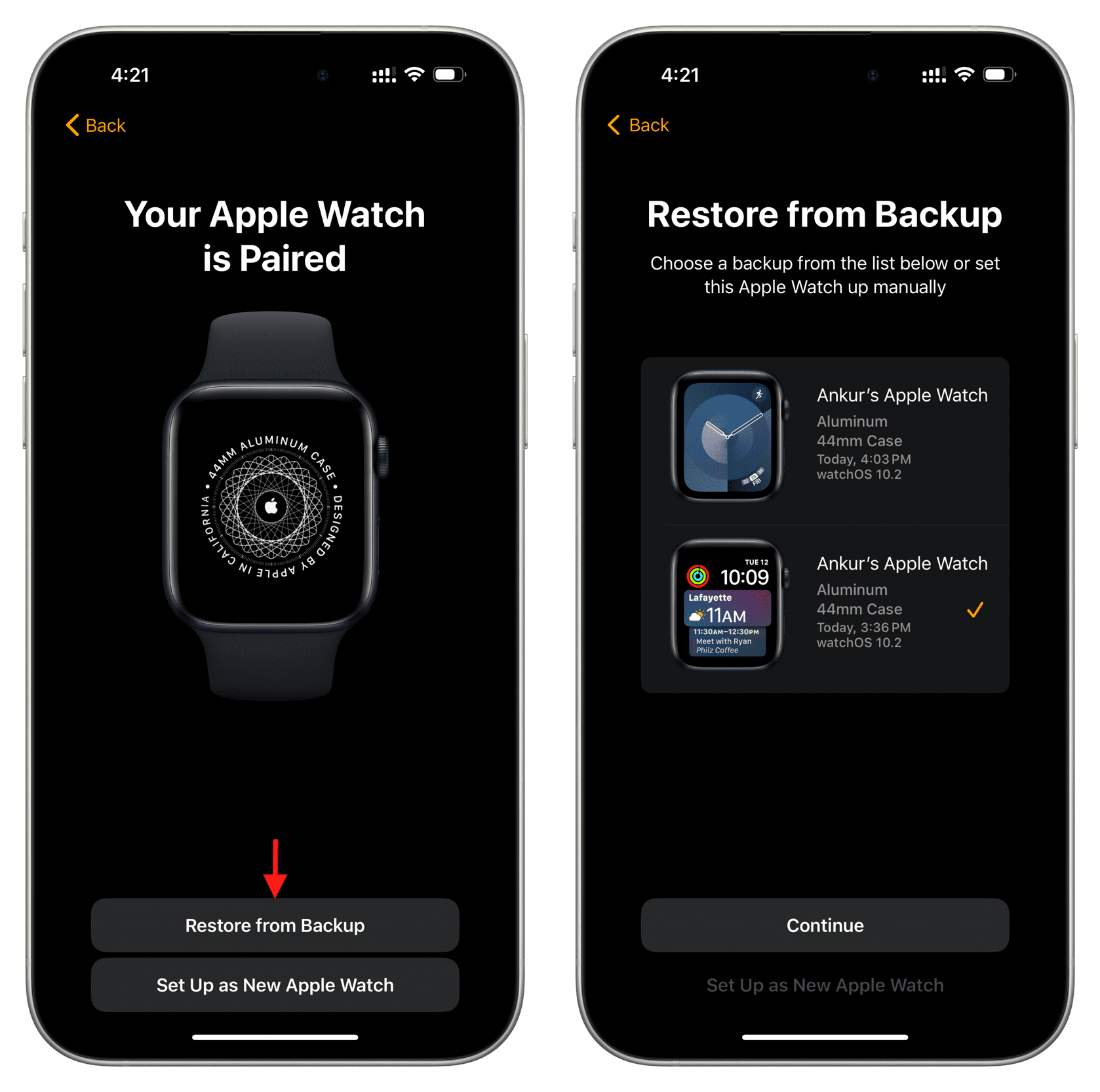 Restore Apple Watch from Backup