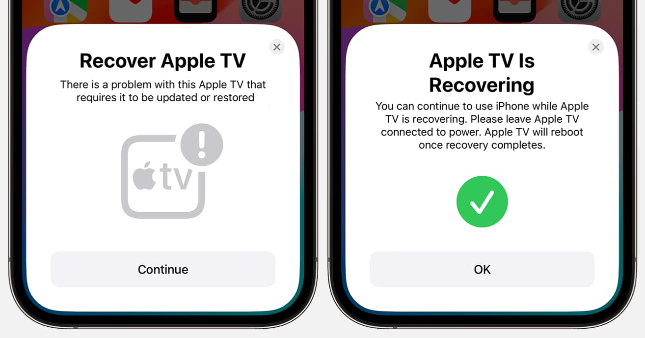 Restoring Apple TV using iPhone