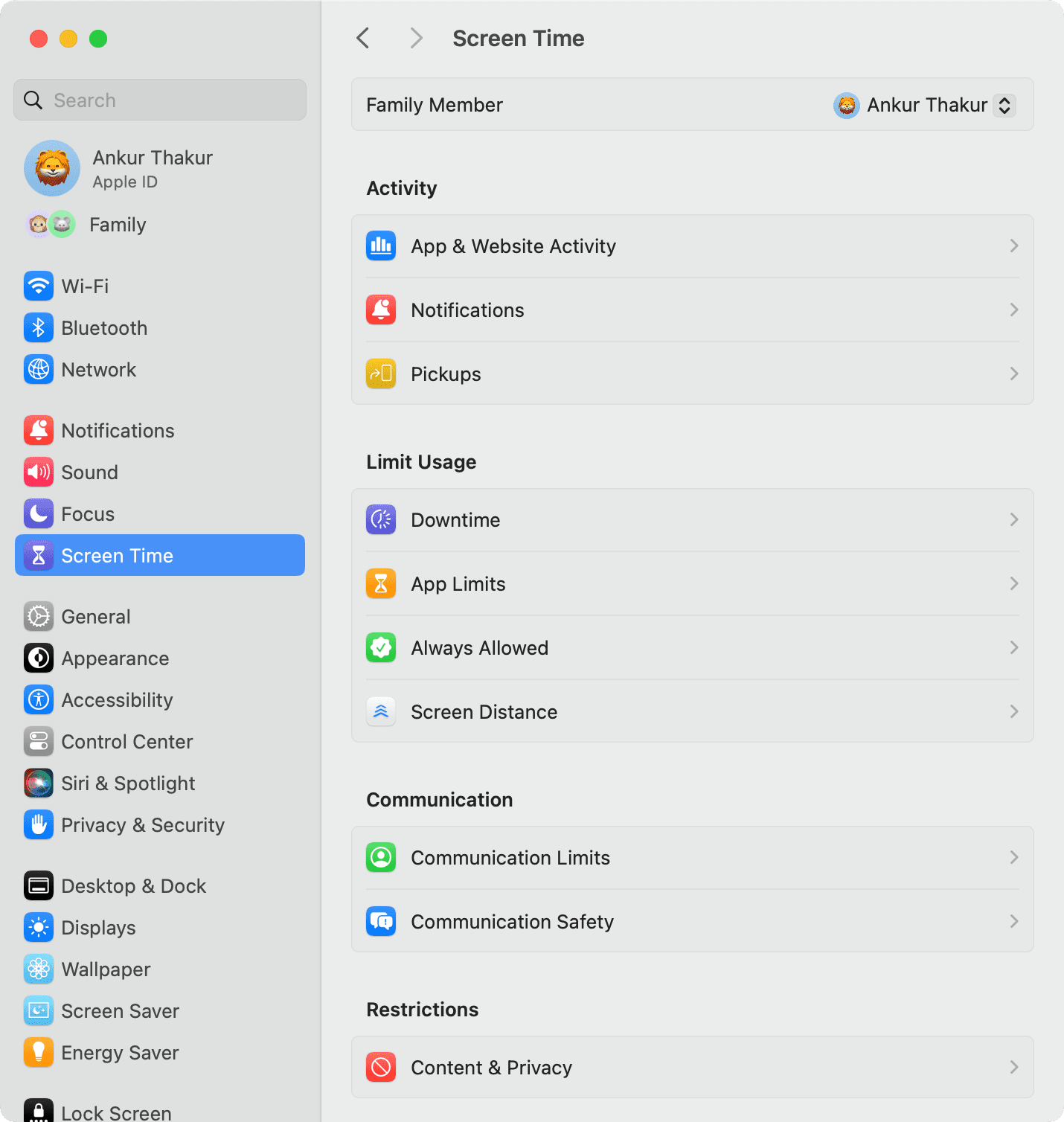 Screen Time options on Mac