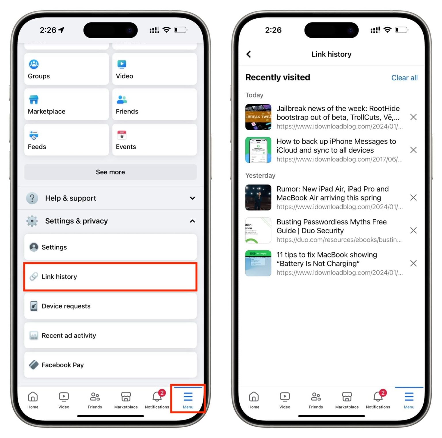 How to see links you have visited on Facebook