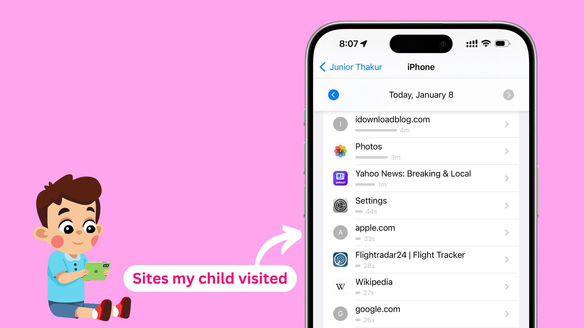 Using my iPhone to see websites my child visited on their device