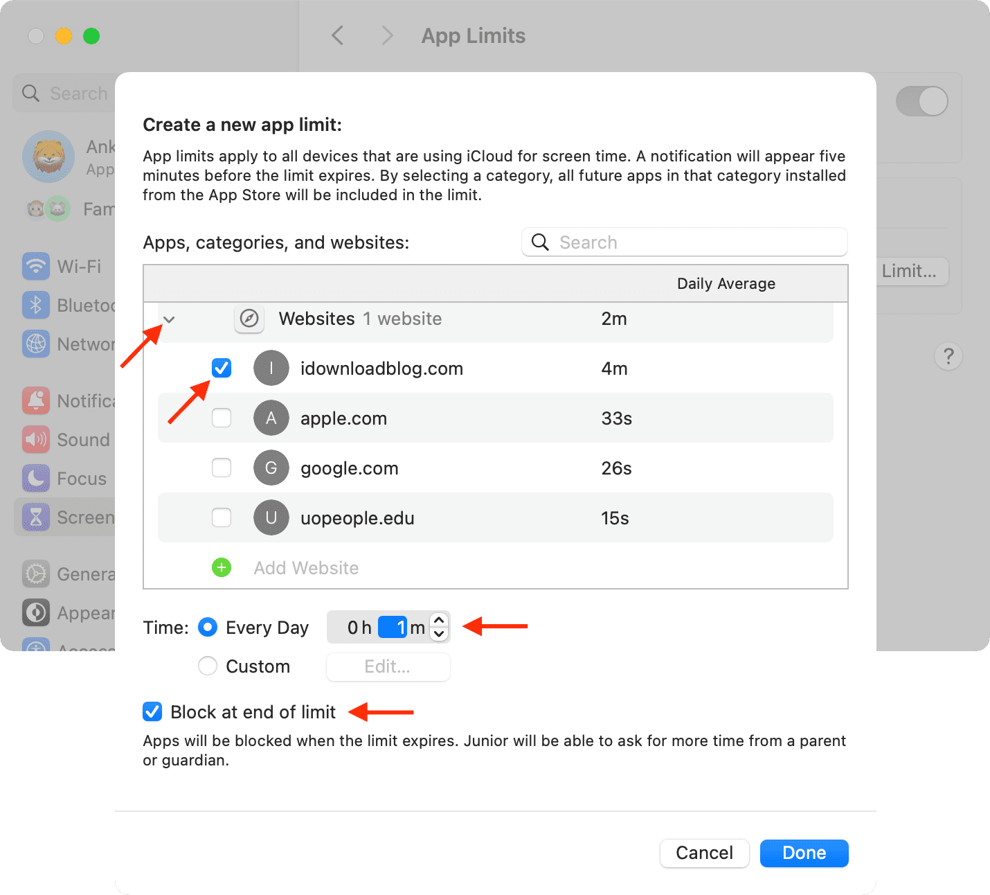Set time limit for website on Mac