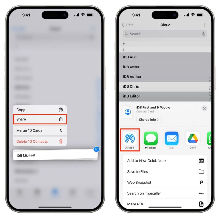 How to send contacts from one iPhone to another
