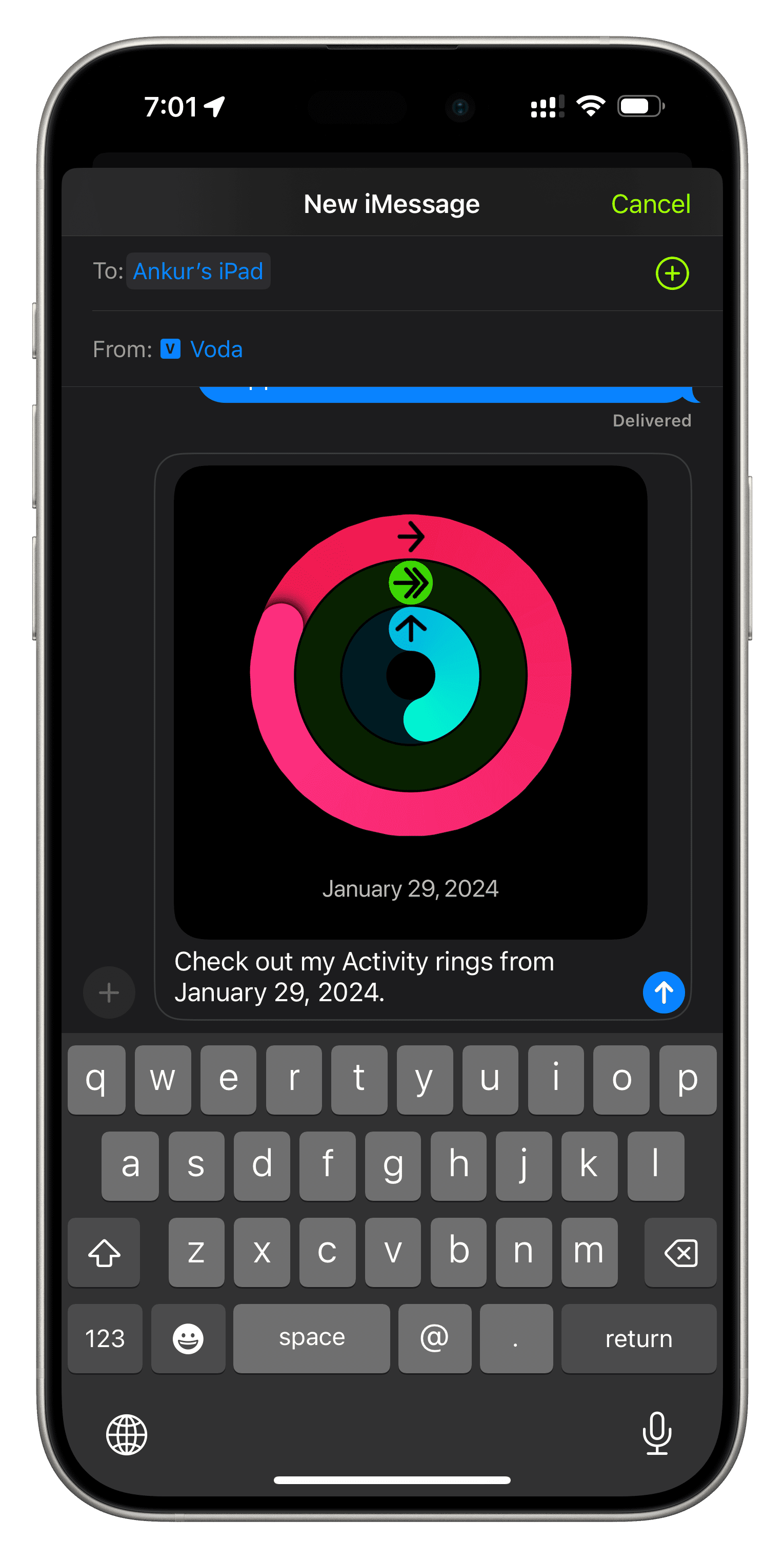 Sharing Activity Rings image using iPhone Messages