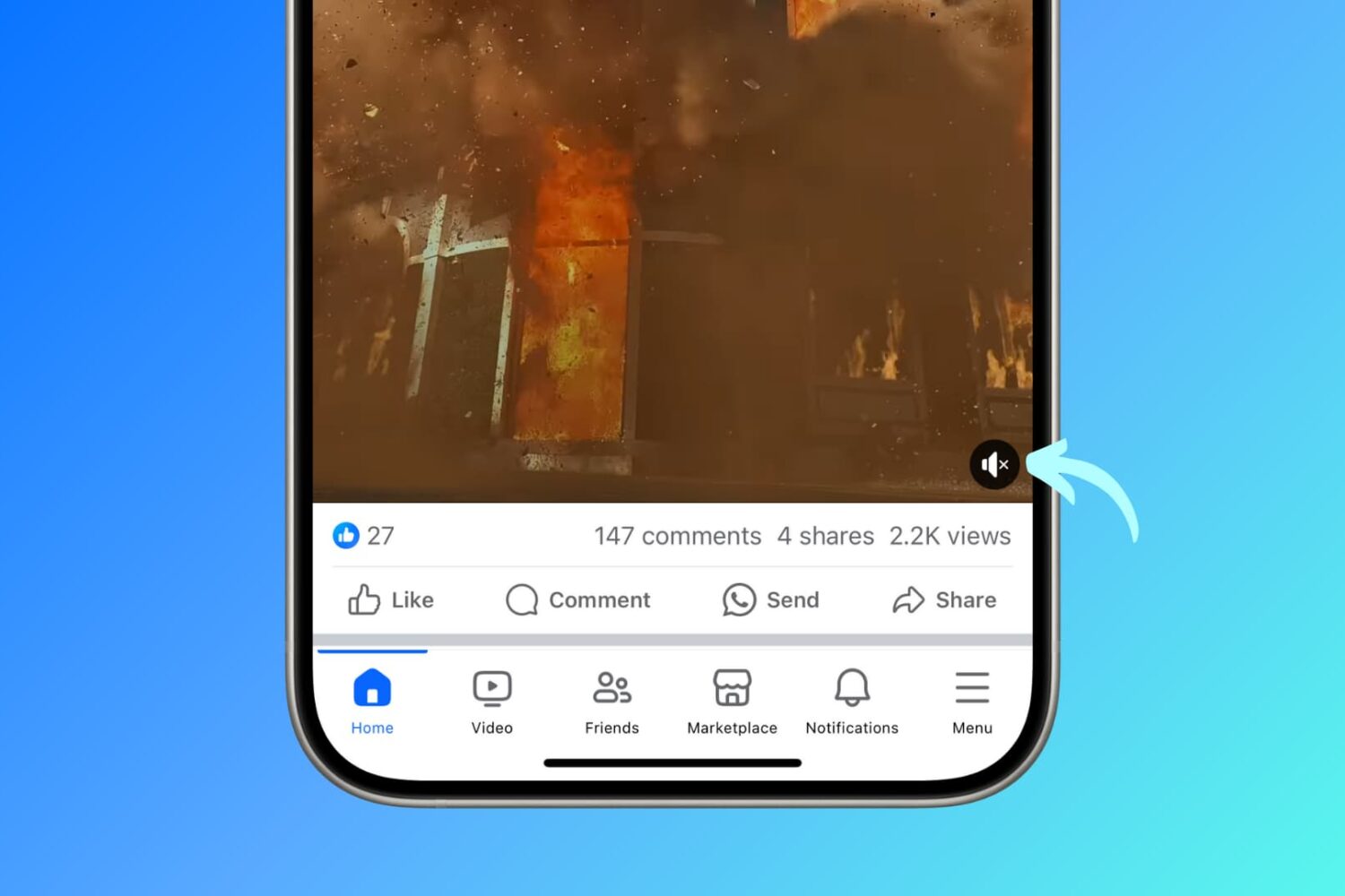 Sound muted for a video in Facebook app