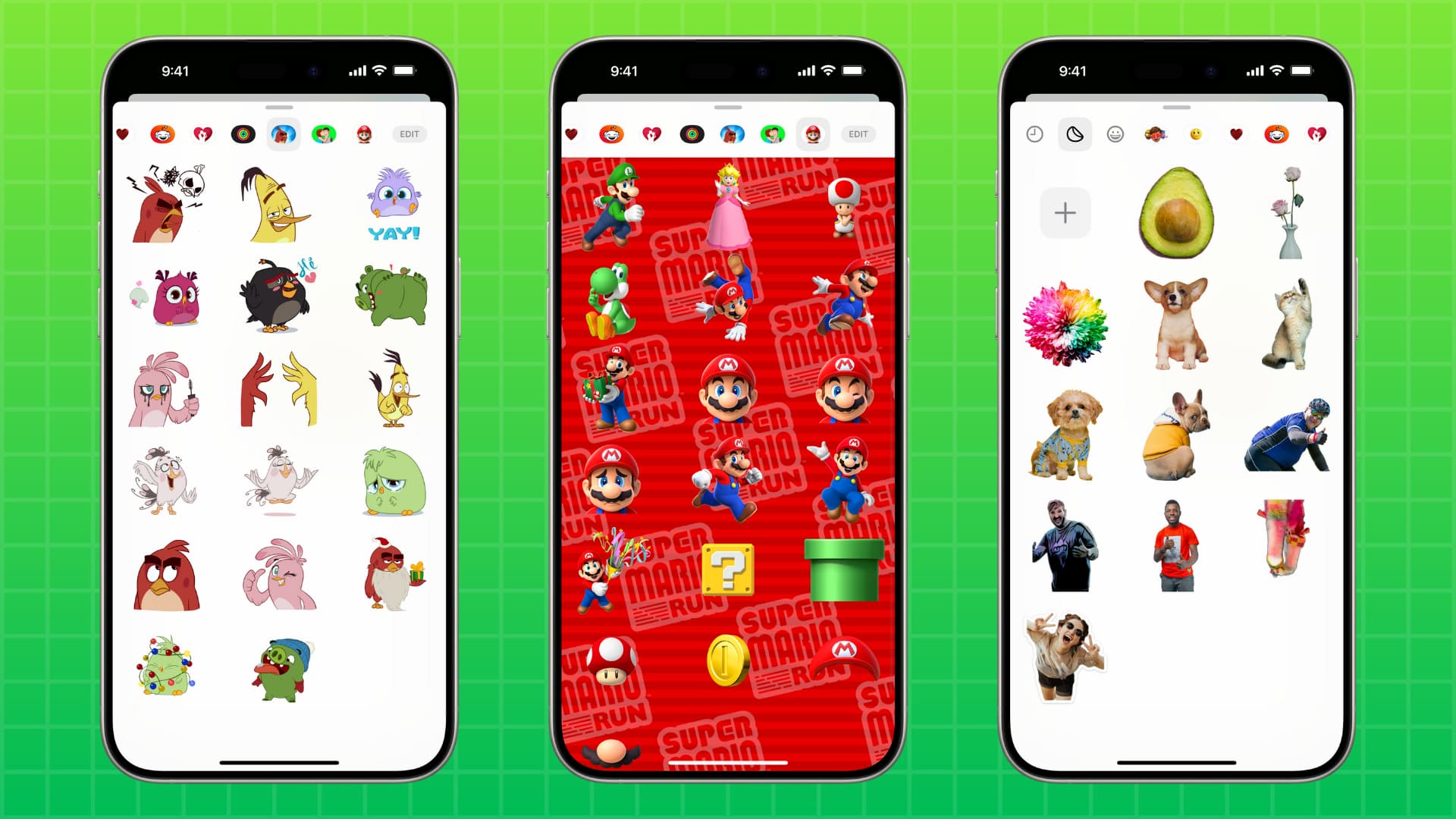 Angry Bird, Super Mario, and custom stickers in iPhone Messages app