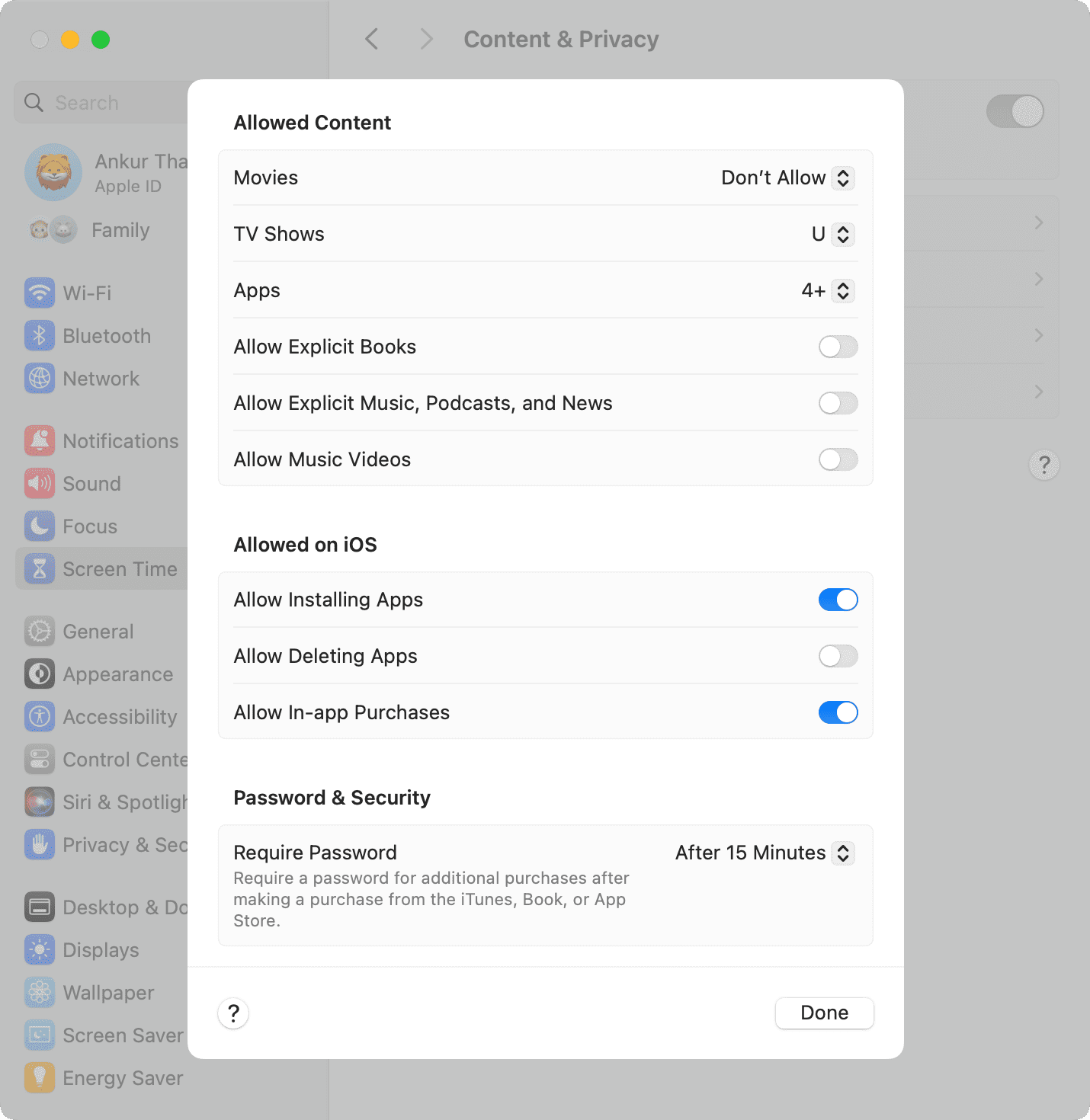 Store Restrictions in Screen Time on Mac